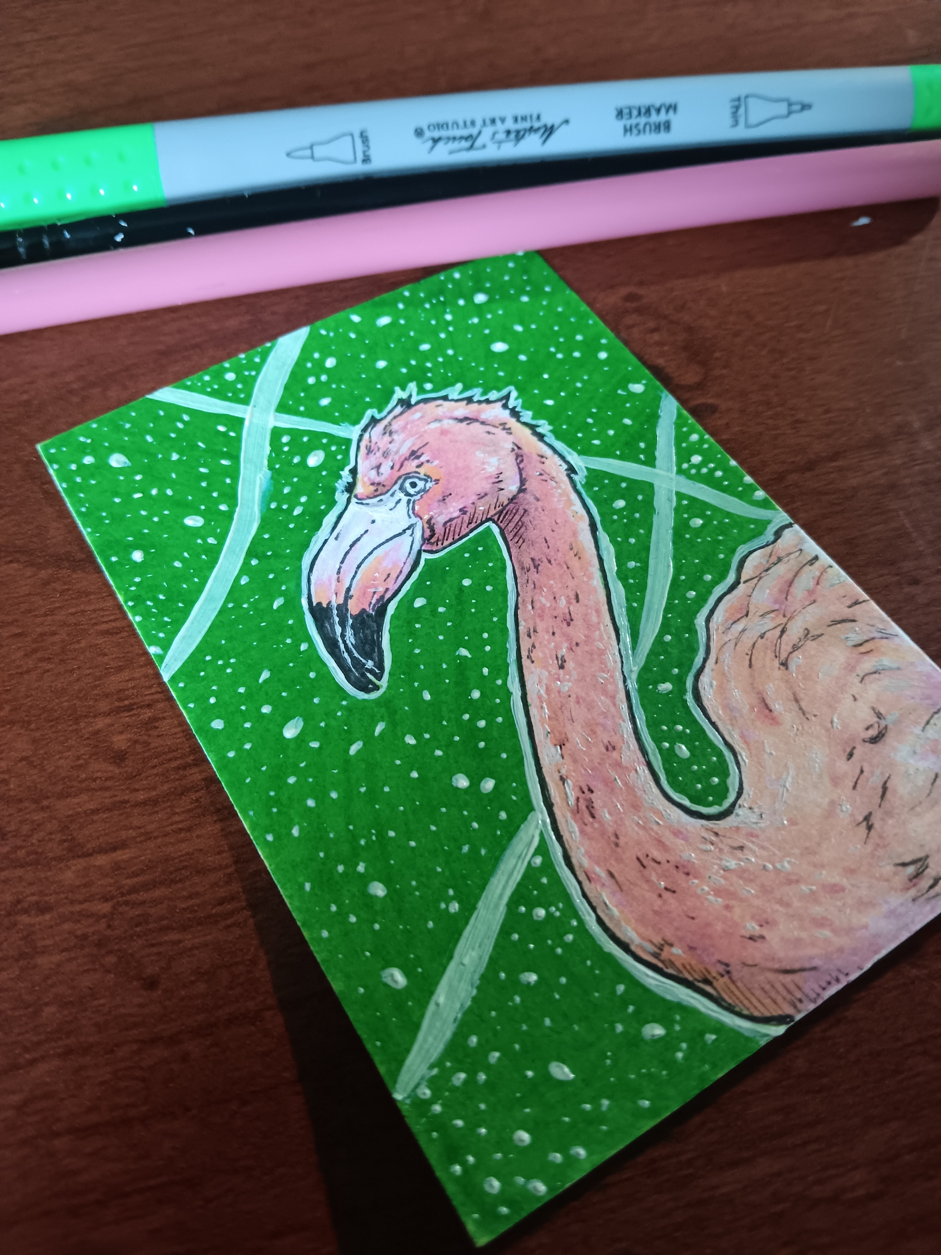 "FLAMINGO" (MIXED MEDIA | 2.5"X3.5")