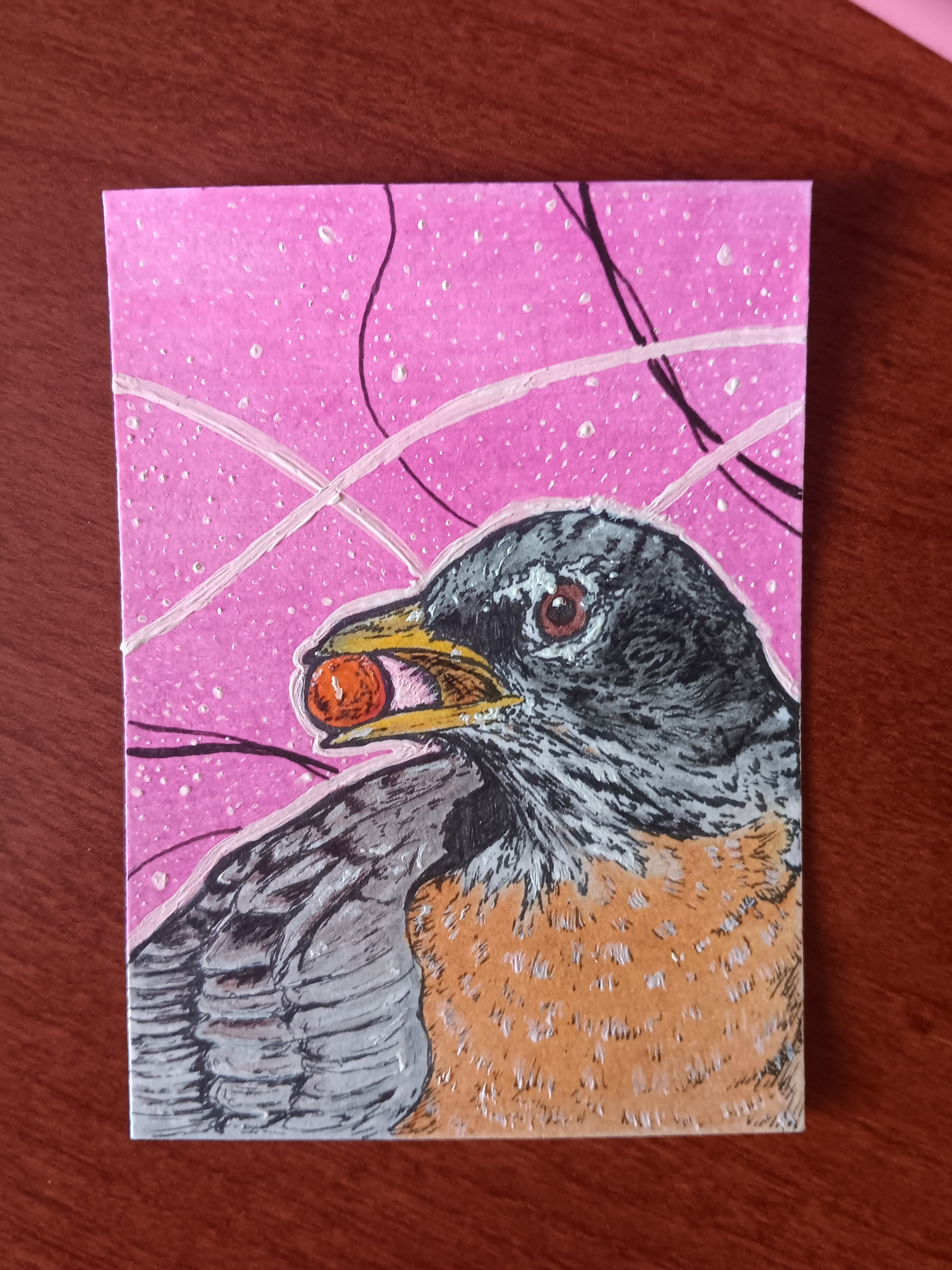 "AMERICAN ROBIN" (MIXED MEDIA | 2.5"X3.5")