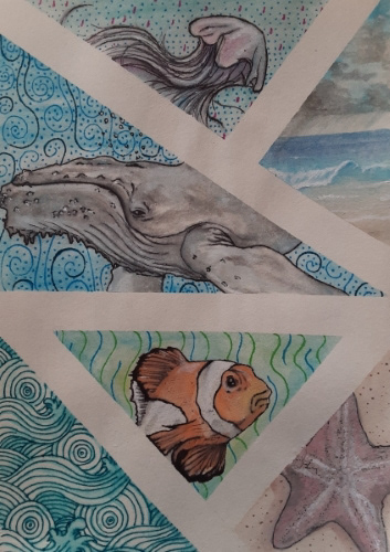 "OCEAN FRAGMENTED" (WATERCOLOR AND PEN)