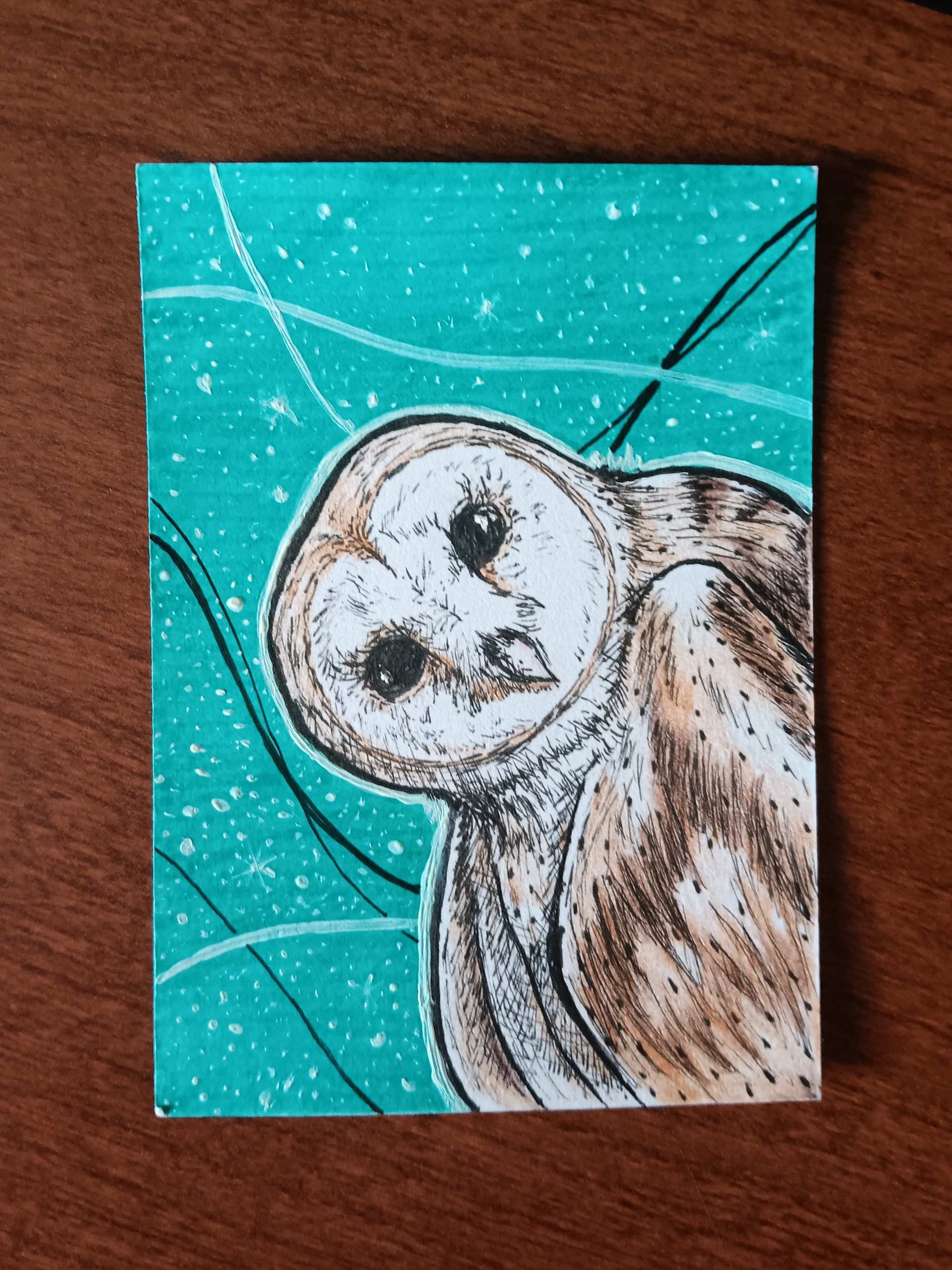 "BARN OWL" (MIXED MEDIA | 2.5"X3.5")
