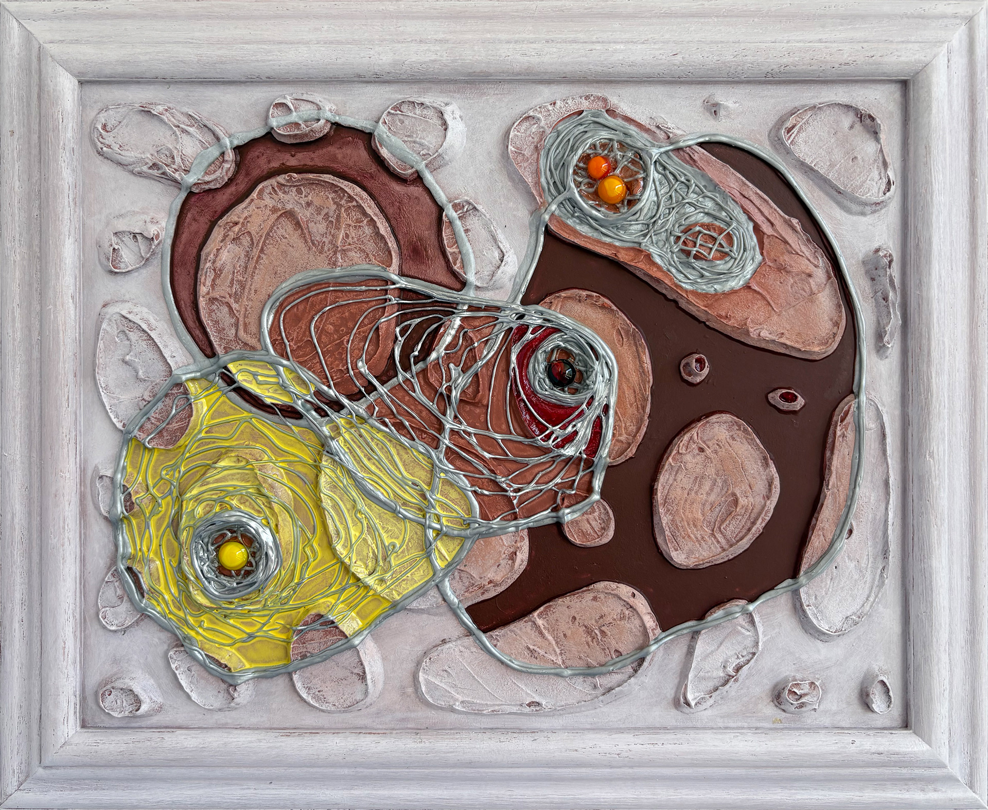 "Craters", 2026, acrylic and glass on sintra, 13.25" x 16.25"