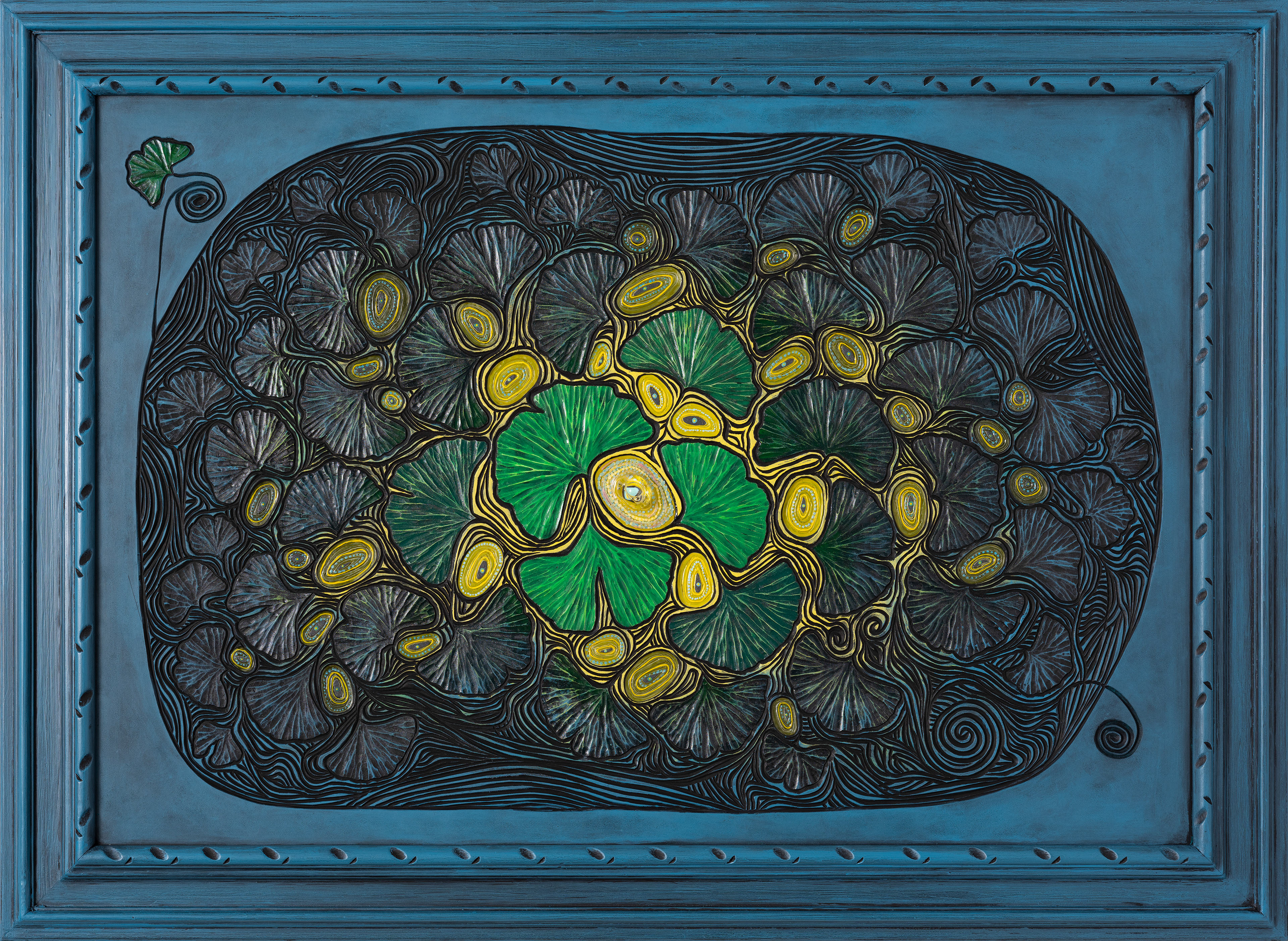 "Timepool No. 2", 2024, acrylic and flameworked glass on sintra, 32" x 44.5"