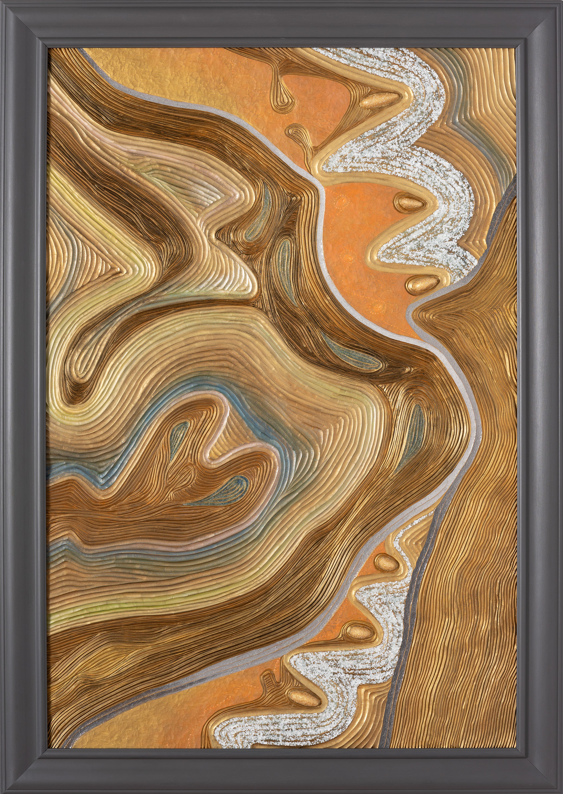 "Lode", 2024, acrylic and air drying clay on sintra, 41" x 27"