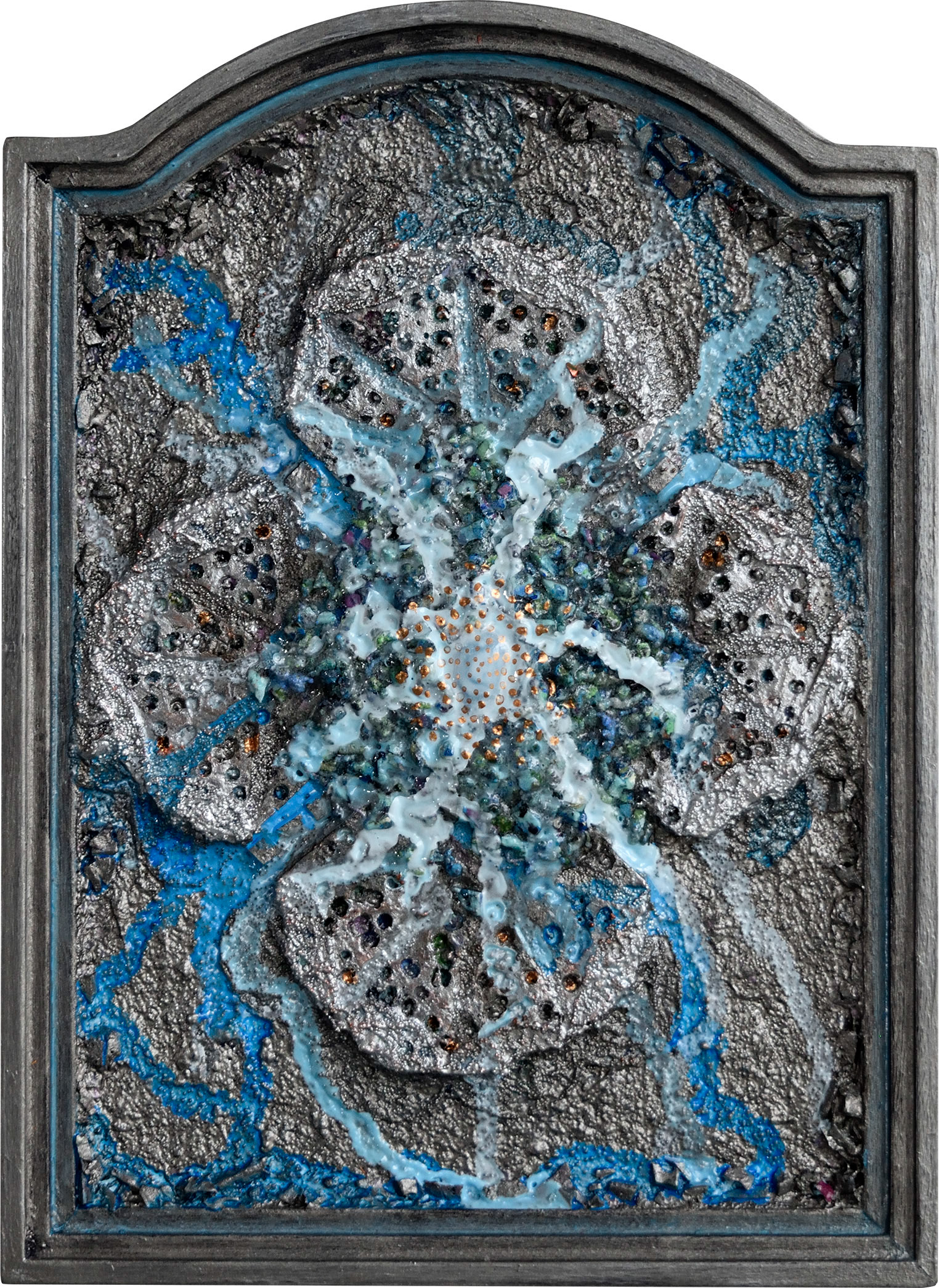 “Artifact 07”, 2024, acrylic and fused glass on sintra, 10” x 7.25”