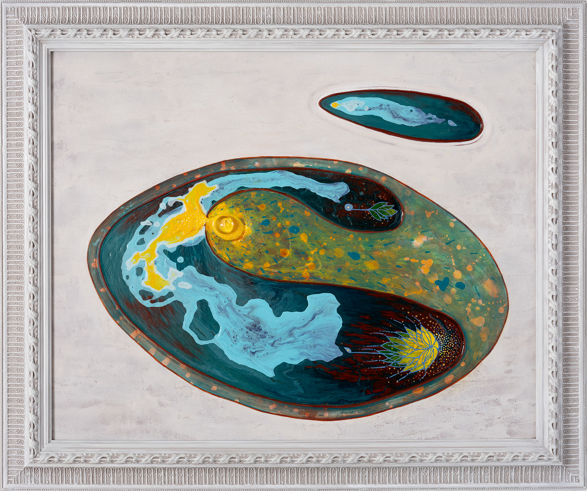 "Glacier", 2024, acrylic and flameworked glass on sintra, 30.5" x 36.5"