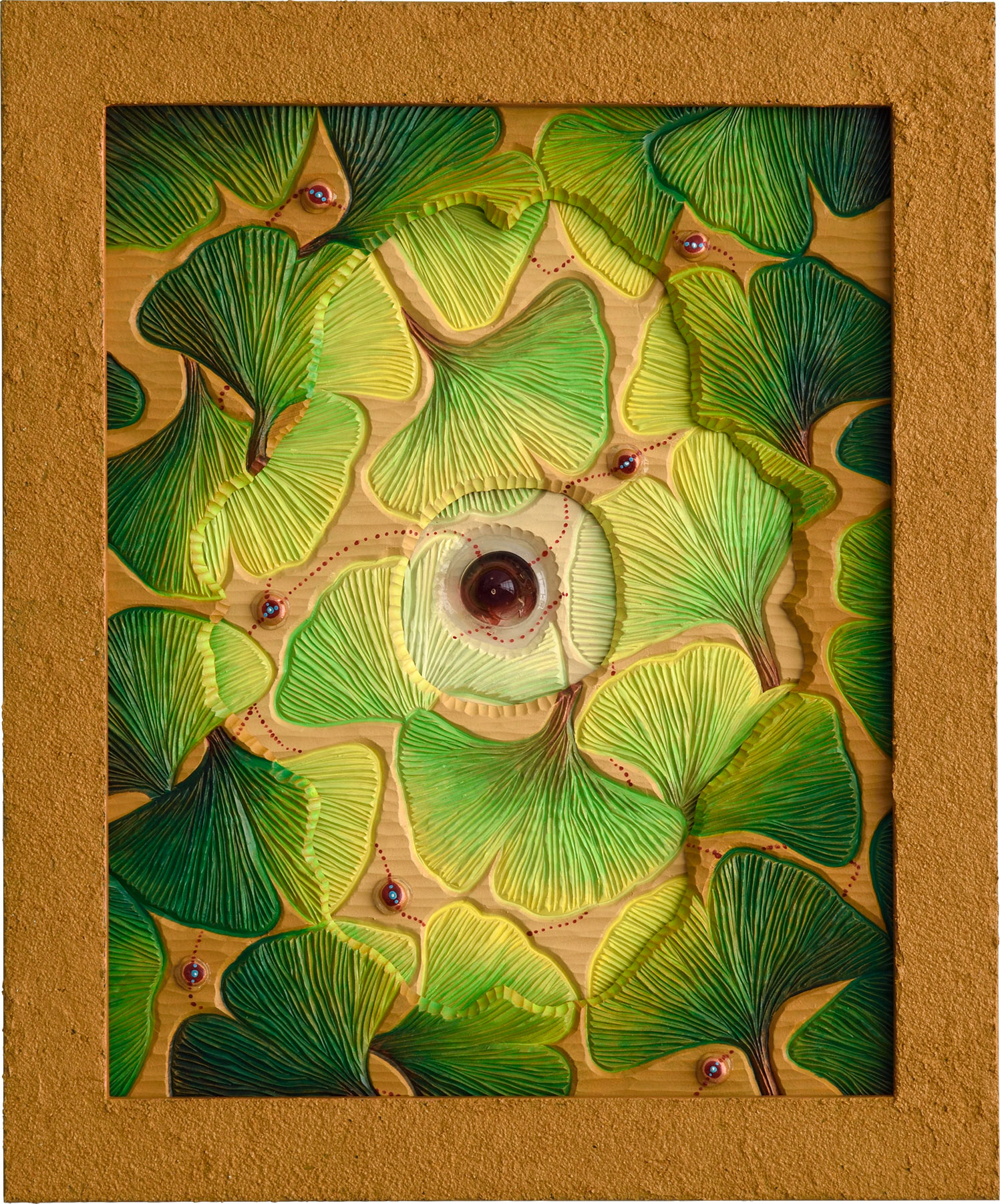 "Timepool No. 4", 2023, acrylic and flameworked glass on sintra, 17.75” x 14.5”