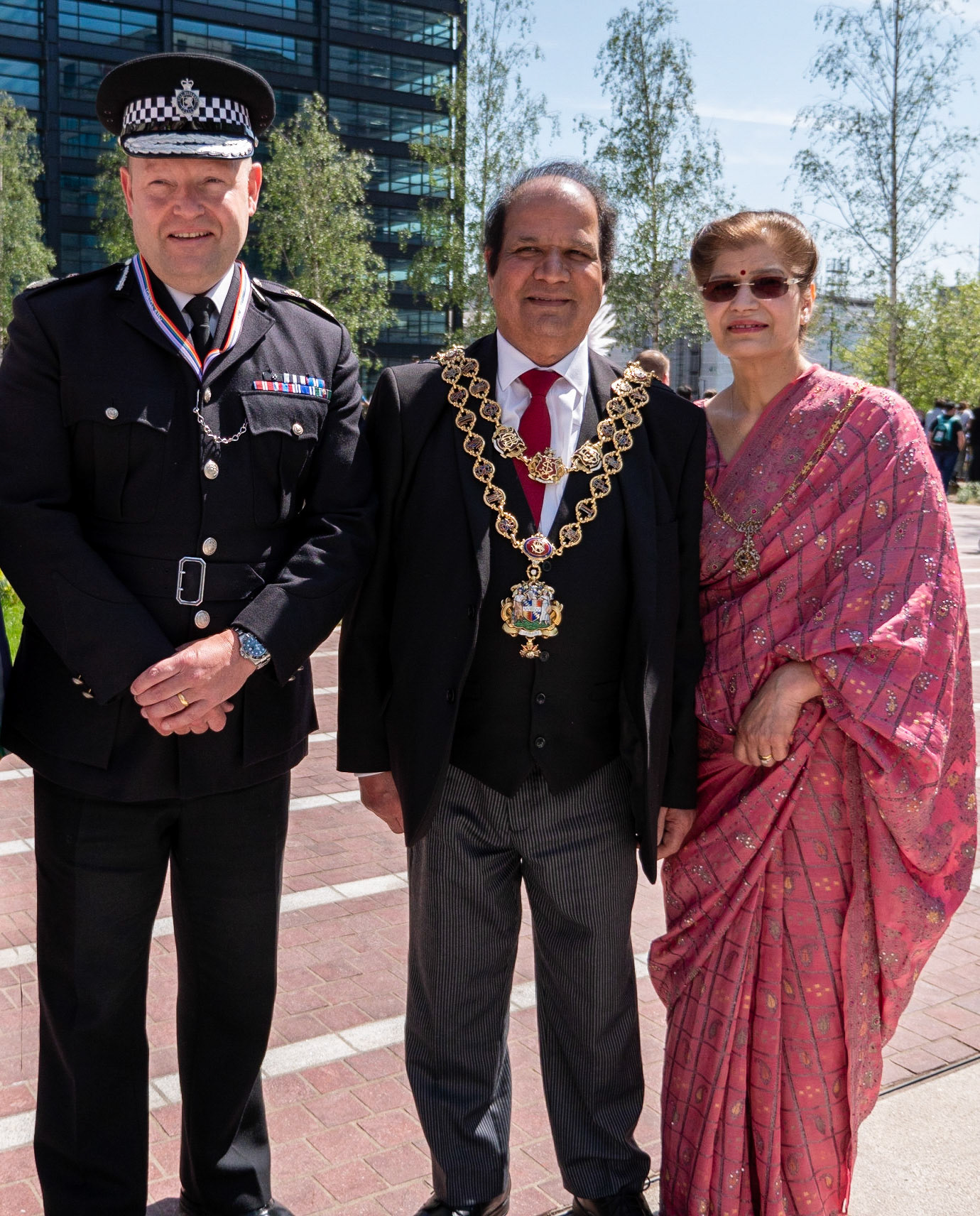 Chief Constable of West Midlands Police Craig Guildford, Lord Mayor of Birmingham Cllr Chaman Lal and his wife Vidya