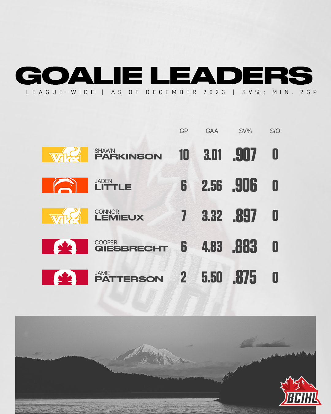 Goalie leaders social graphic