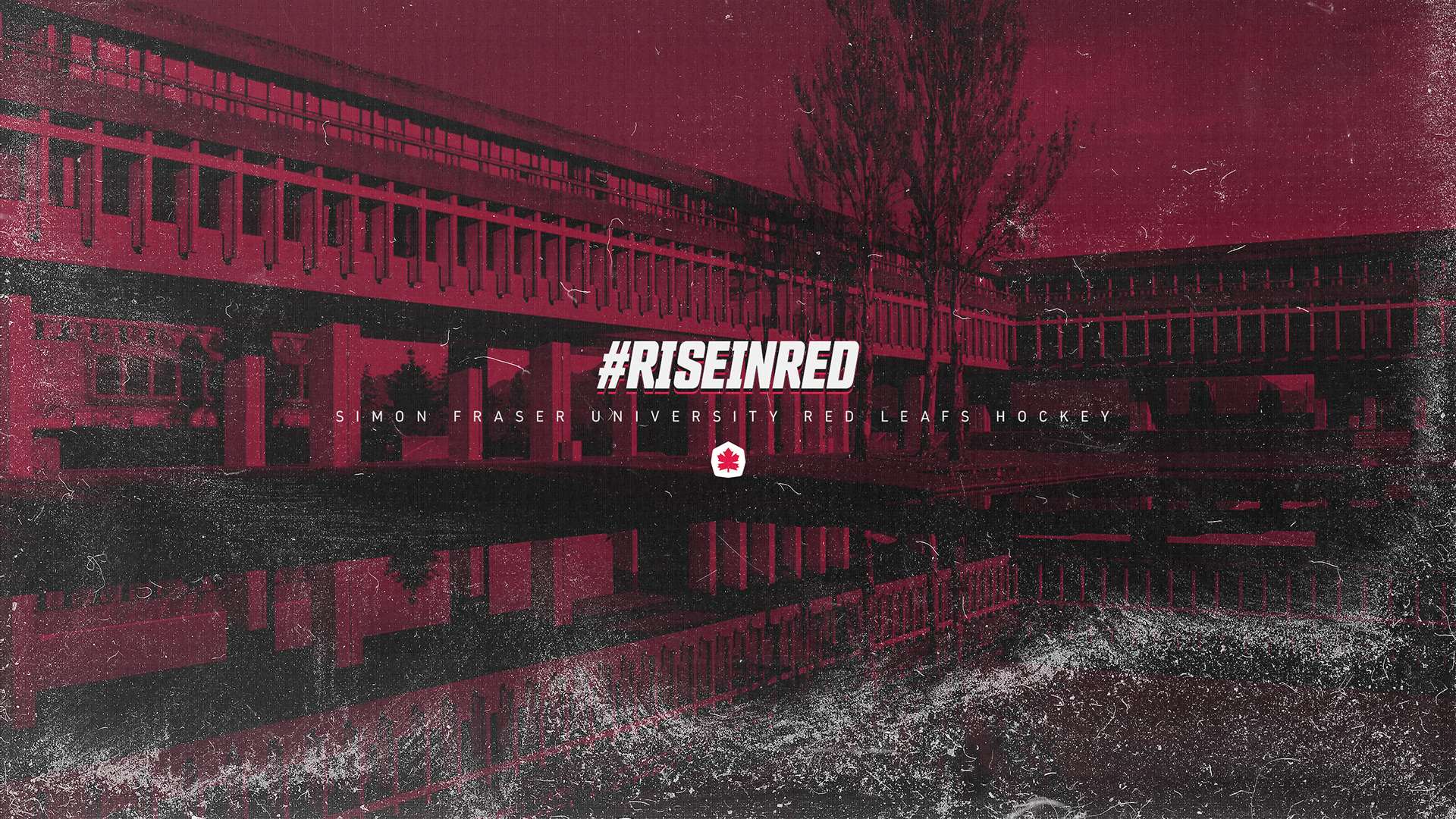 The New Brand | SFU Hockey's new YouTube header, combining imagery of the university to connect the team to the school with a dark, gritty colour and texture theme.