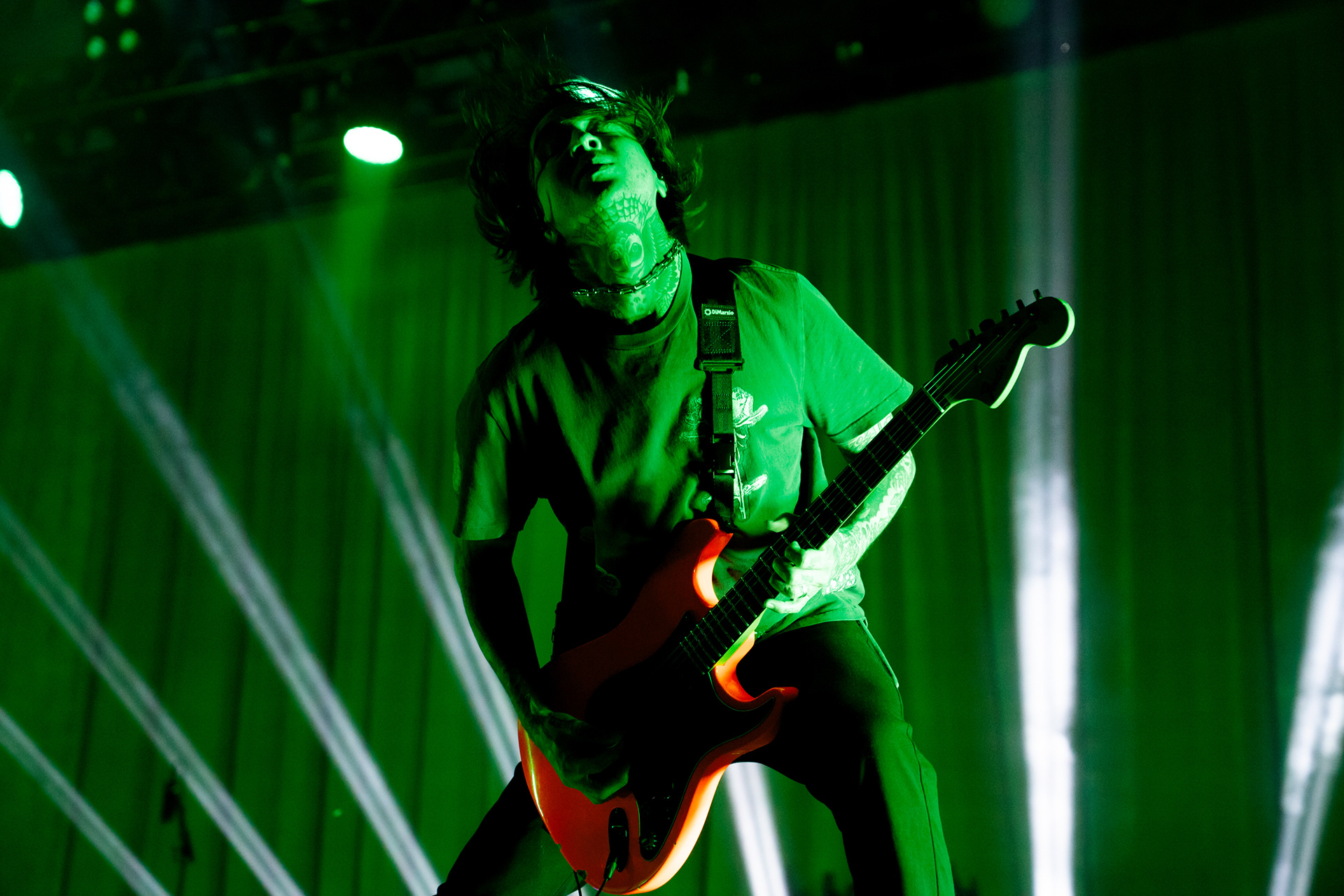Lead guitarist Tony Perry shakes his hair to Pierce the Veil's "Caraphernelia" at the OnCenter.