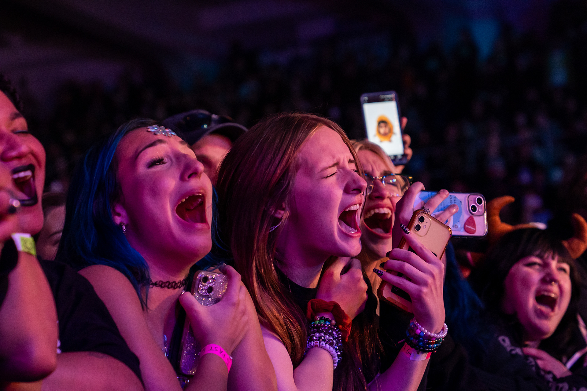 Young fans cry and sing during Pierce the Veil's "Caraphernelia" at the OnCenter.