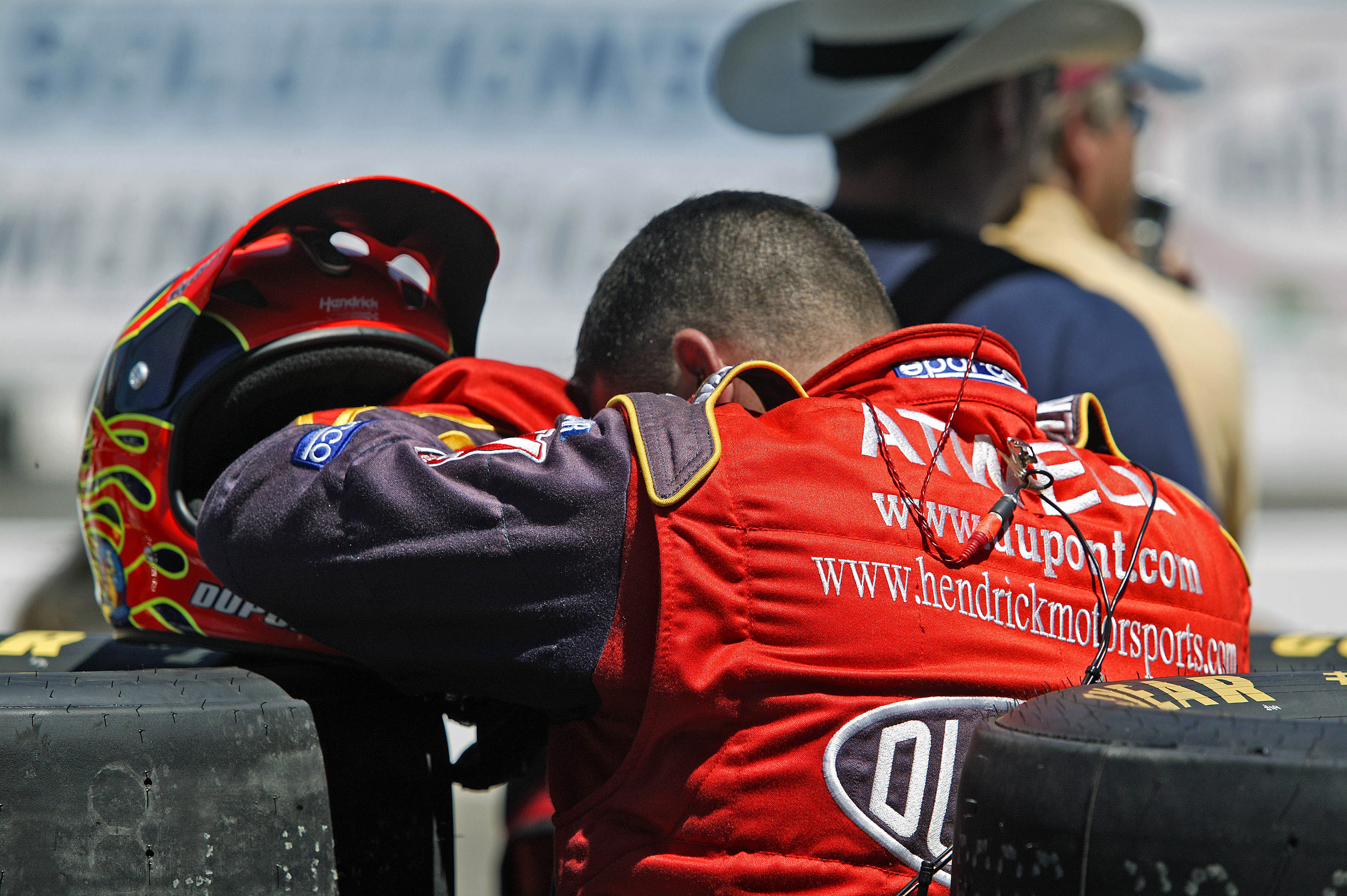 A member of Jeff Gordon's Pit Crew after a hard day at the "Office"... © IAN DONALD