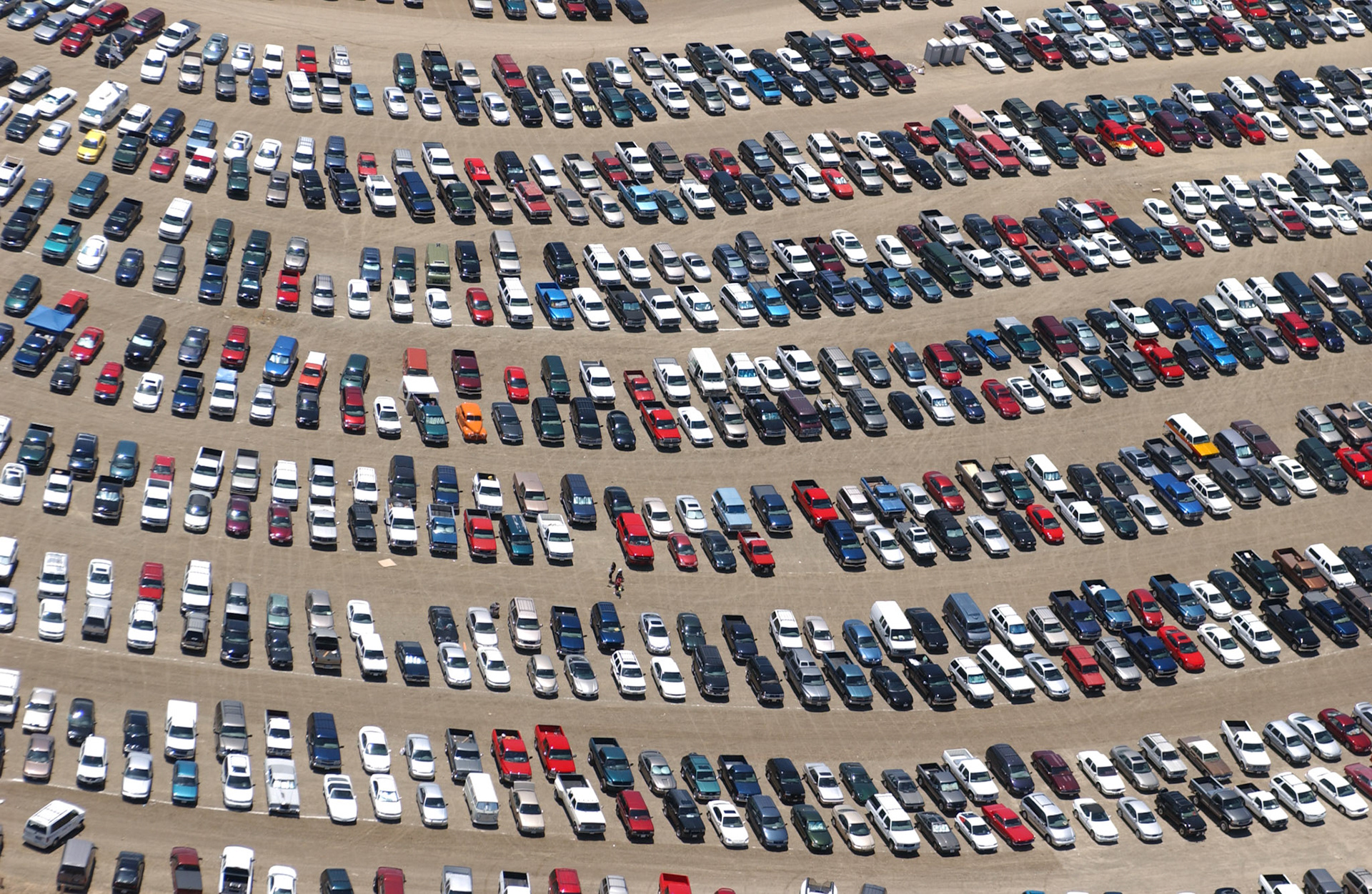 Aerial view of a Sears Point parking lot during a NASCAR event.  ©  IAN DONALD