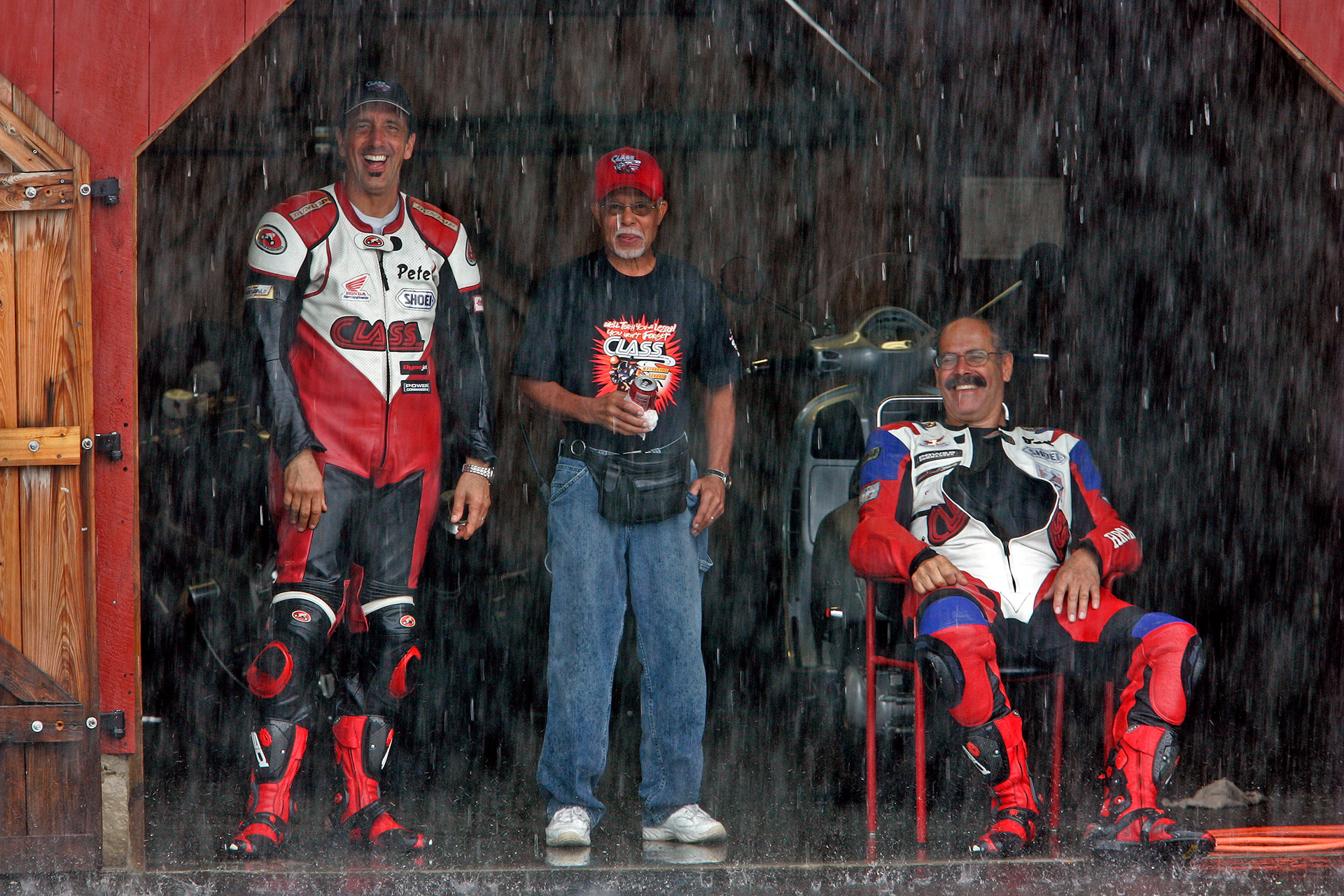 CLASS Motorcycle School - CLASS Instructors waiting out a Thunderstorm - Virginia International Raceway  ©  IAN DONALD