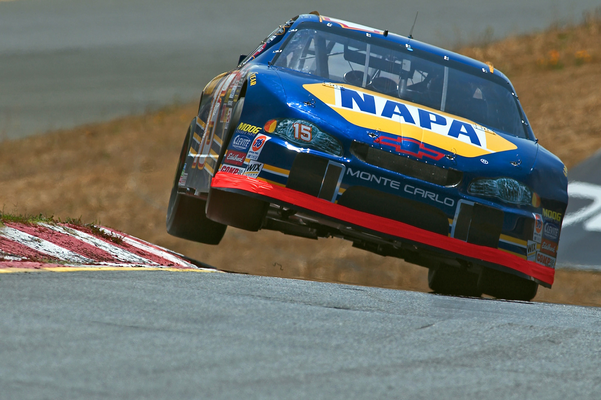 Michael Waltrip gets airborne at Sears Point in the NAPA Monte Carlo.  ©  IAN DONALD