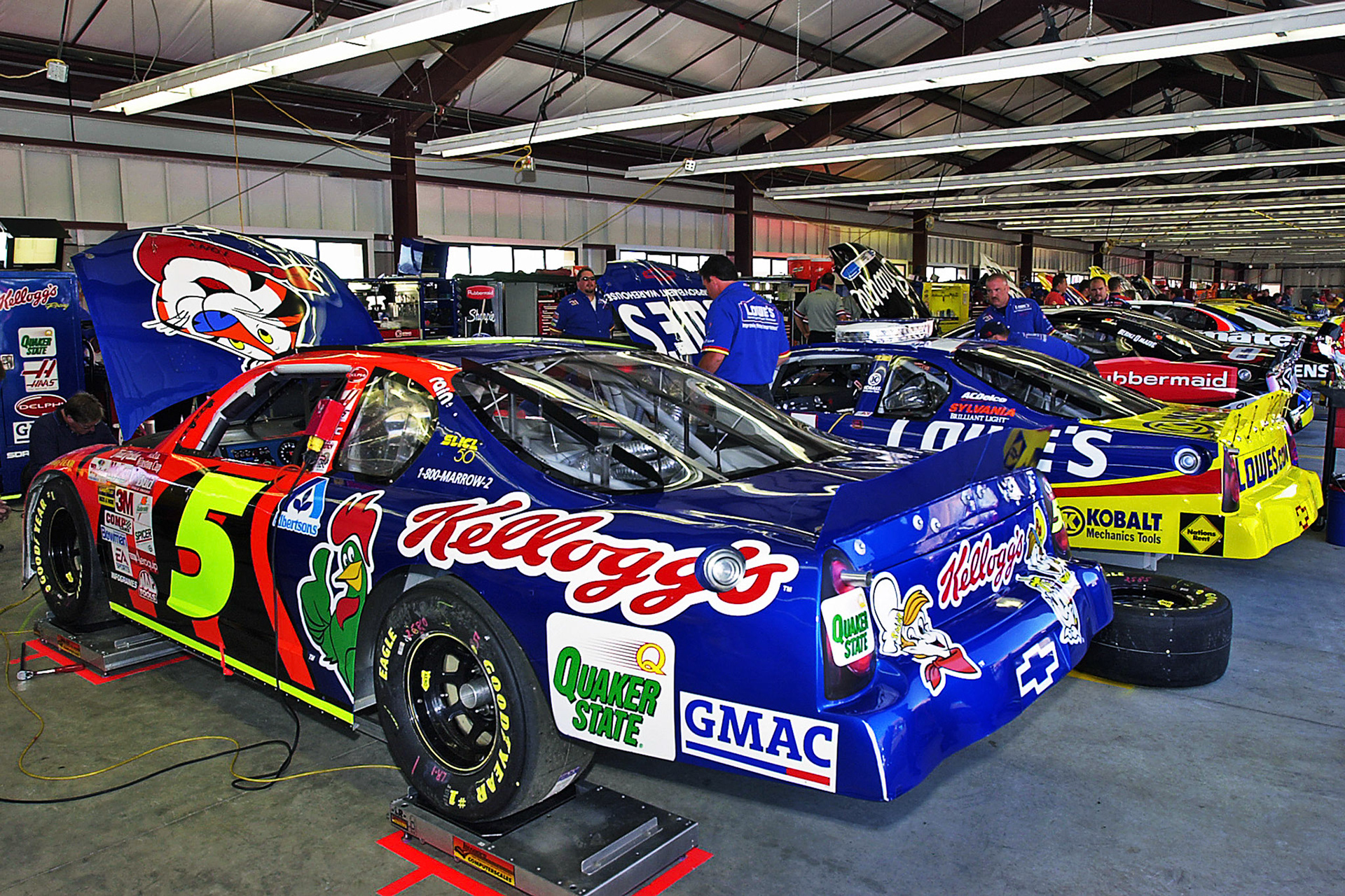 Hendrick Motorsports Team cars in the NASCAR garage at Sonoma.  ©  IAN DONALD 
