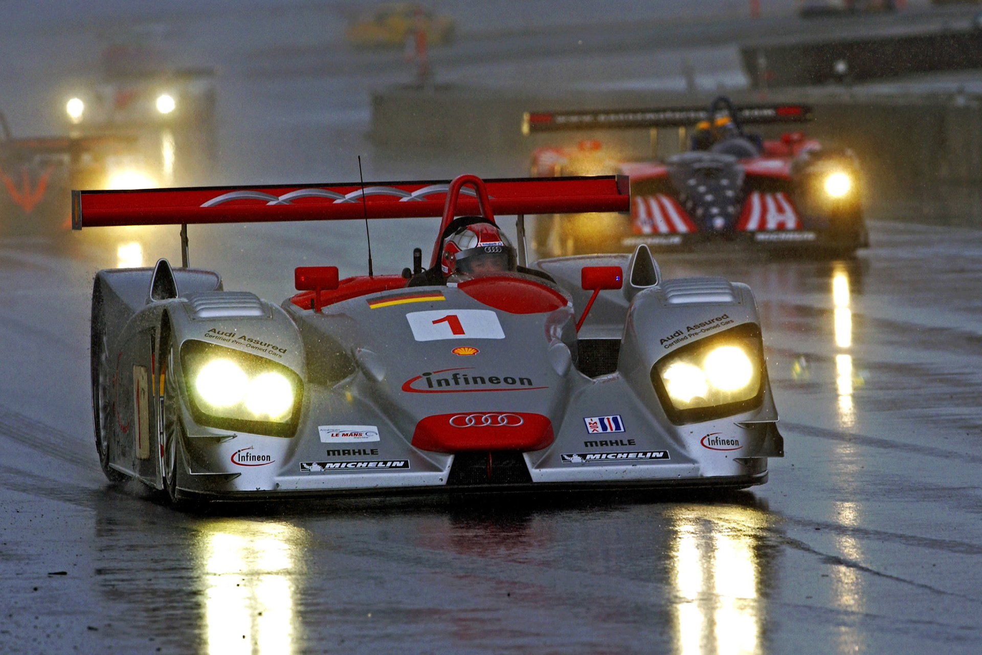 Who said it never rains in California?  Dindo Capello's Audi racing through a thunderstorm in Sonoma  ©  IAN DONALD