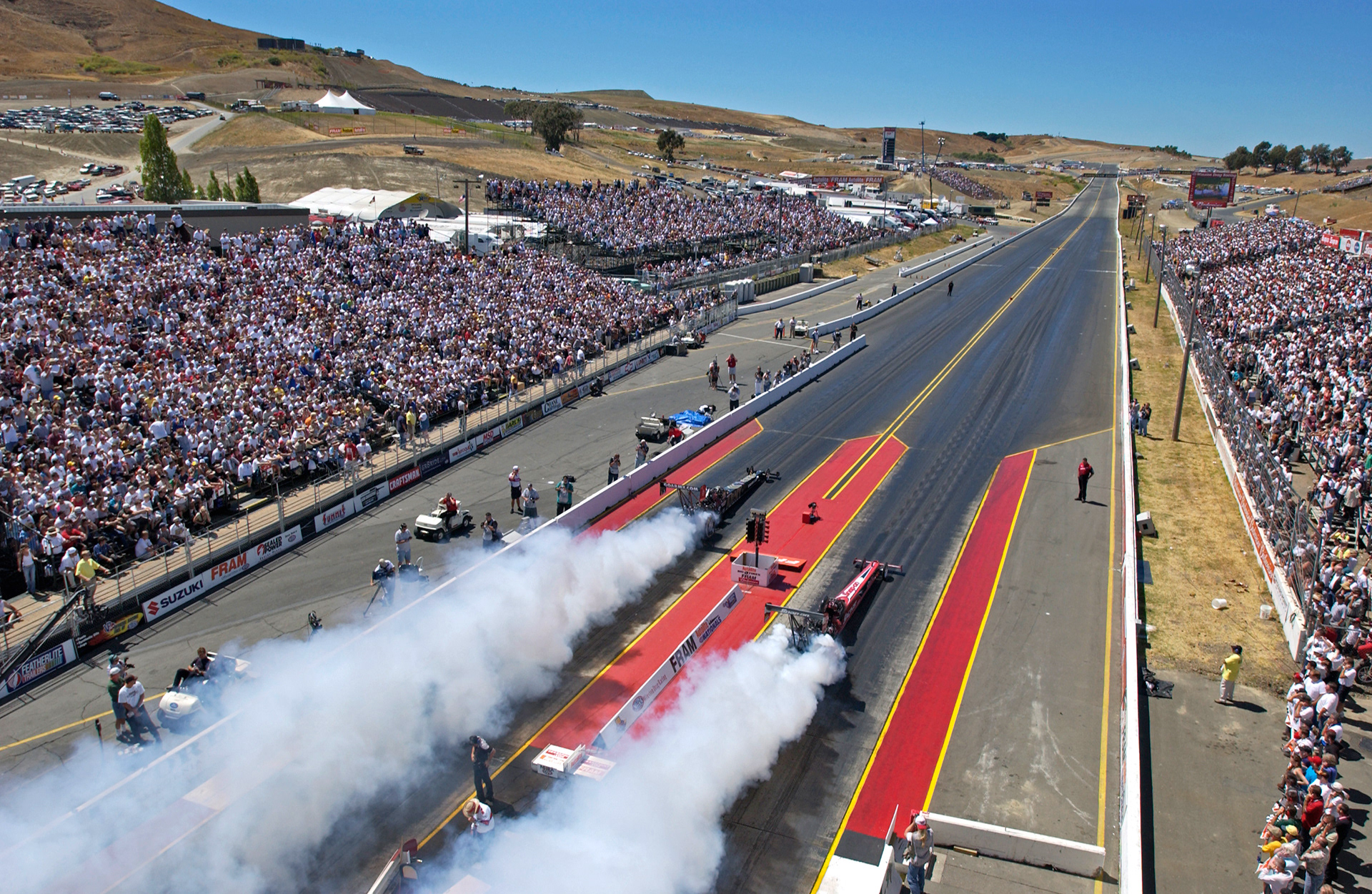 2000 - A dual burnout for Top Fuel cars at the old Sears Point Drag Strip  © IAN DONALD