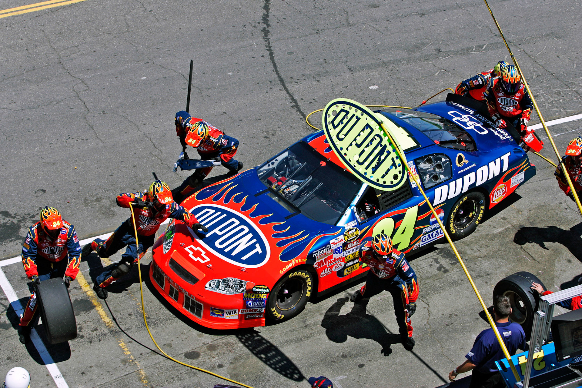 Jeff Gordon Pit Stop from the roof of the Media Center at Sonoma.  ©  IAN DONALD