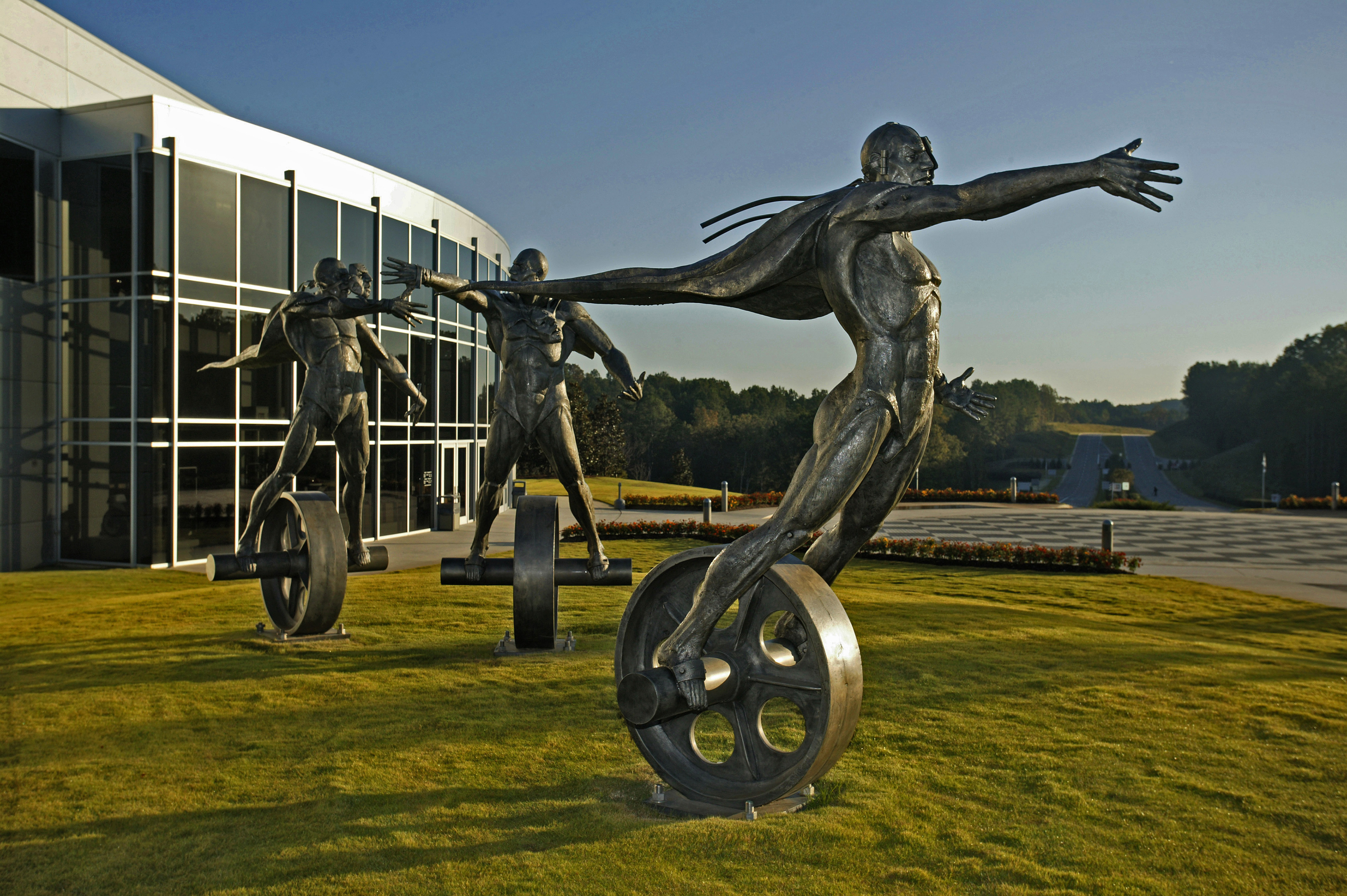Barber Motorsports Park, Birmingham, Alabama - these monuments outside the Museum Building were created in Stainless Steel by sculptor Theodore Gall - and weigh 5 tons...  ©  IAN DONALD