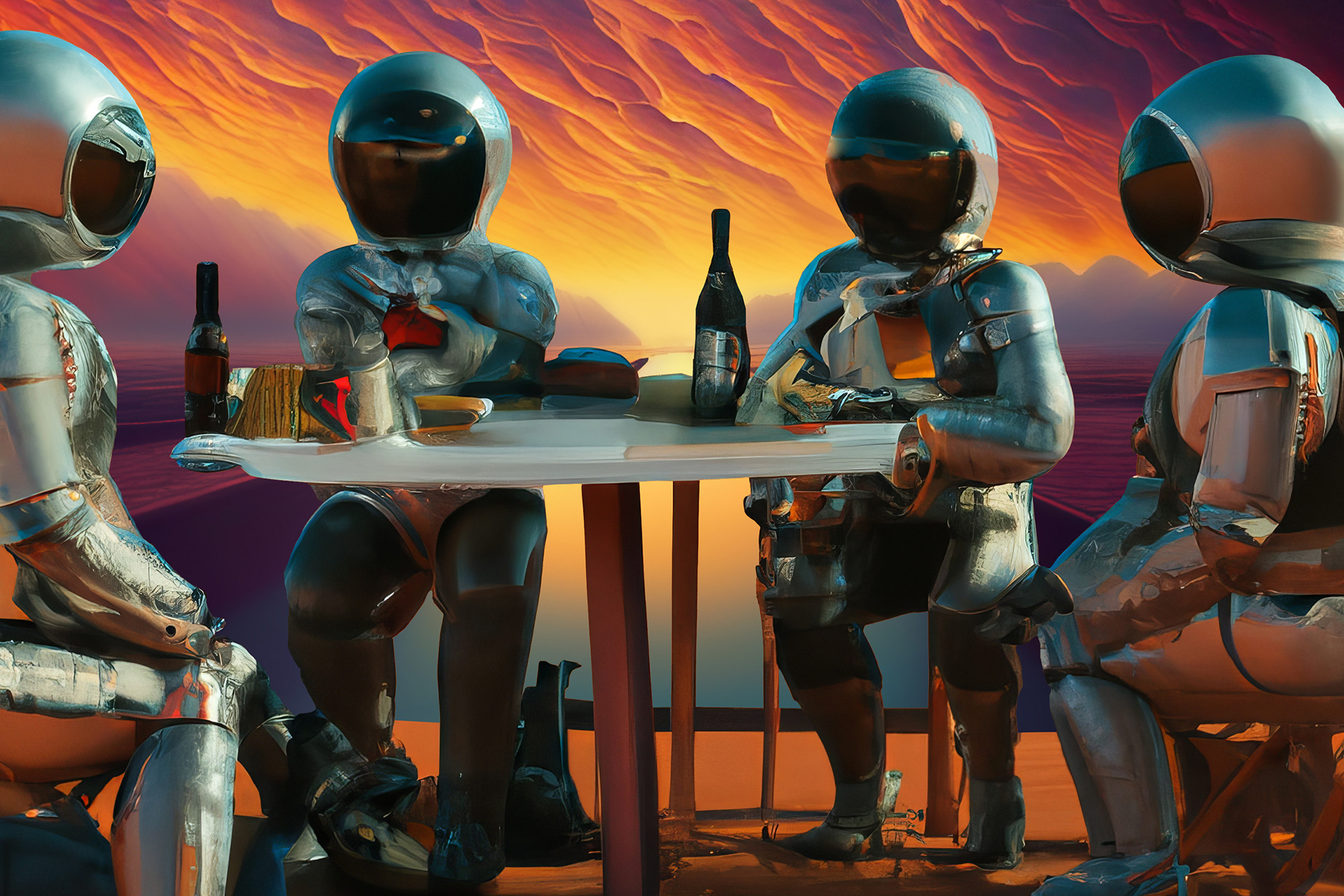 Astronauts on Mars (created with Midjourney + DALL-E)