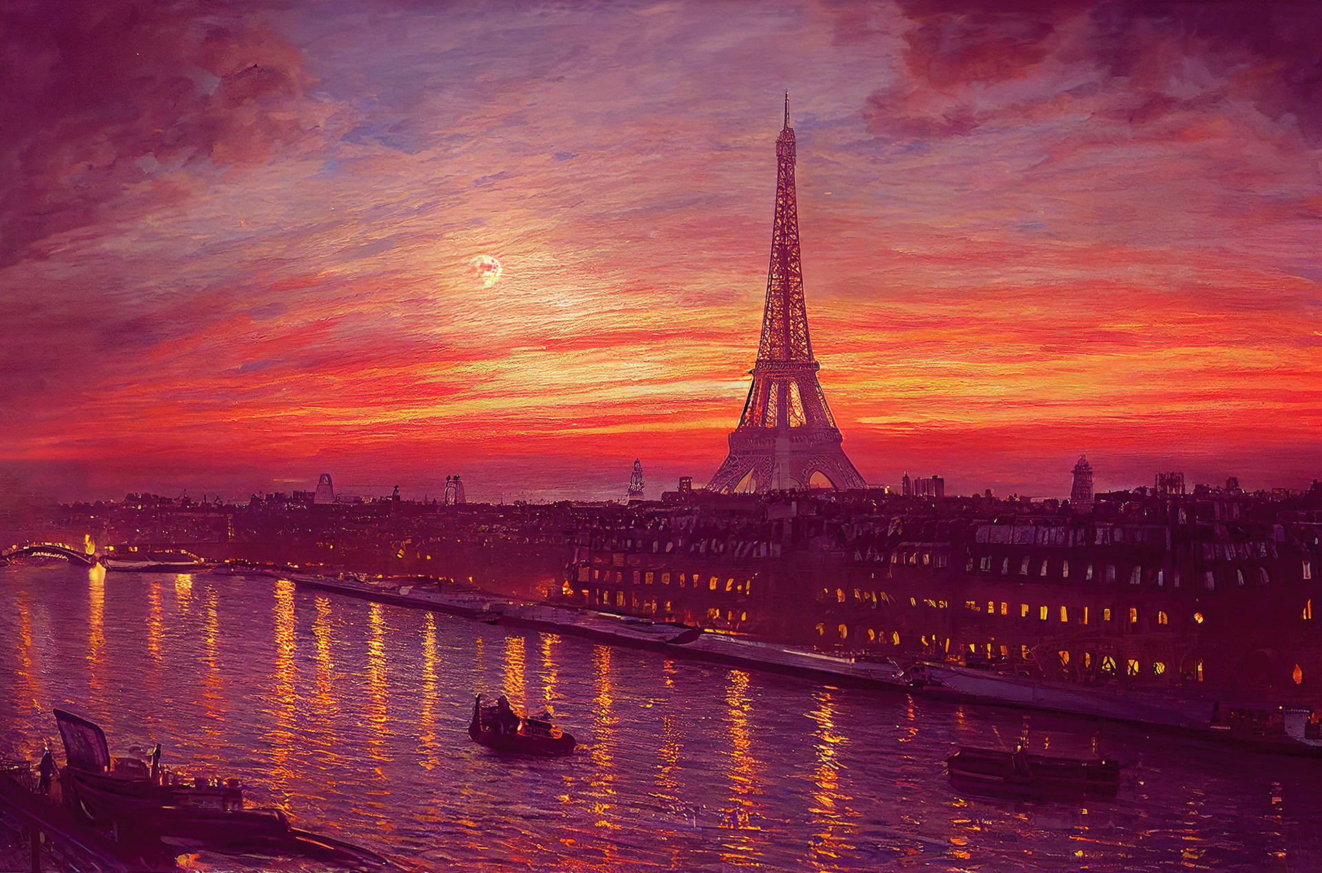 Sunset Over the Seine (Created with Midjourney + DALL-E)