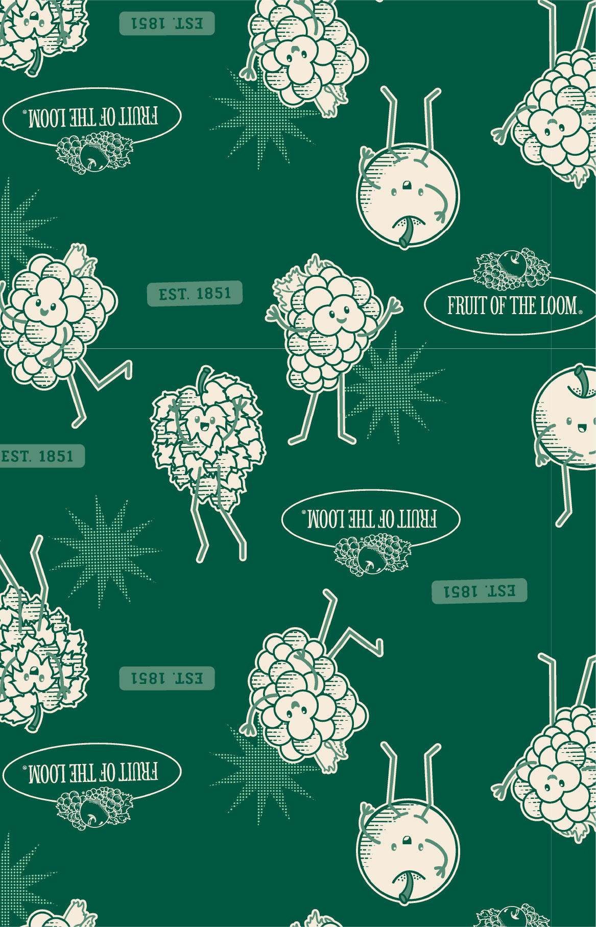 Original apparel graphics developed for placement, scale, and print production.