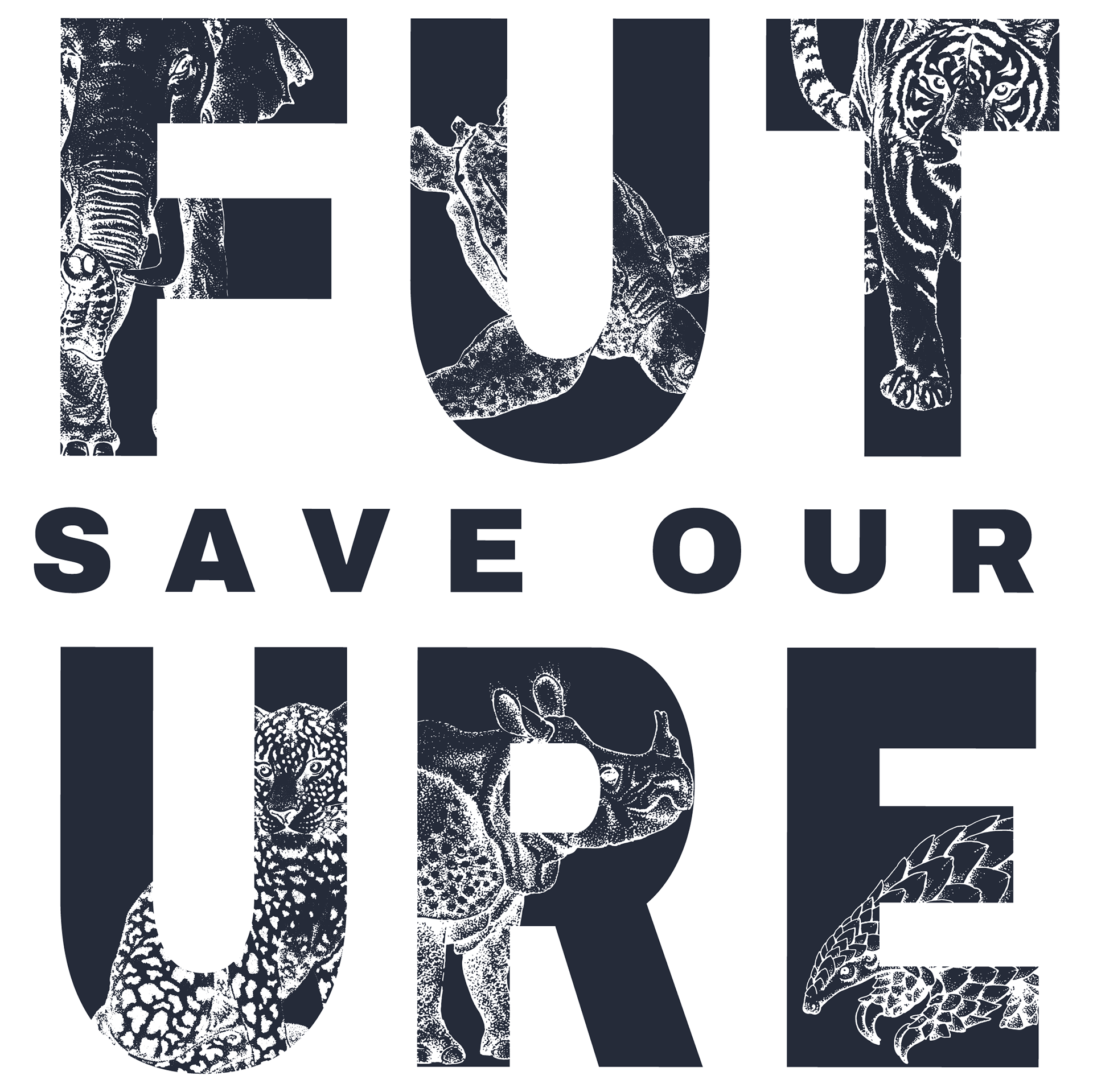 Bold Graphic with Endangered Animal Cutouts.