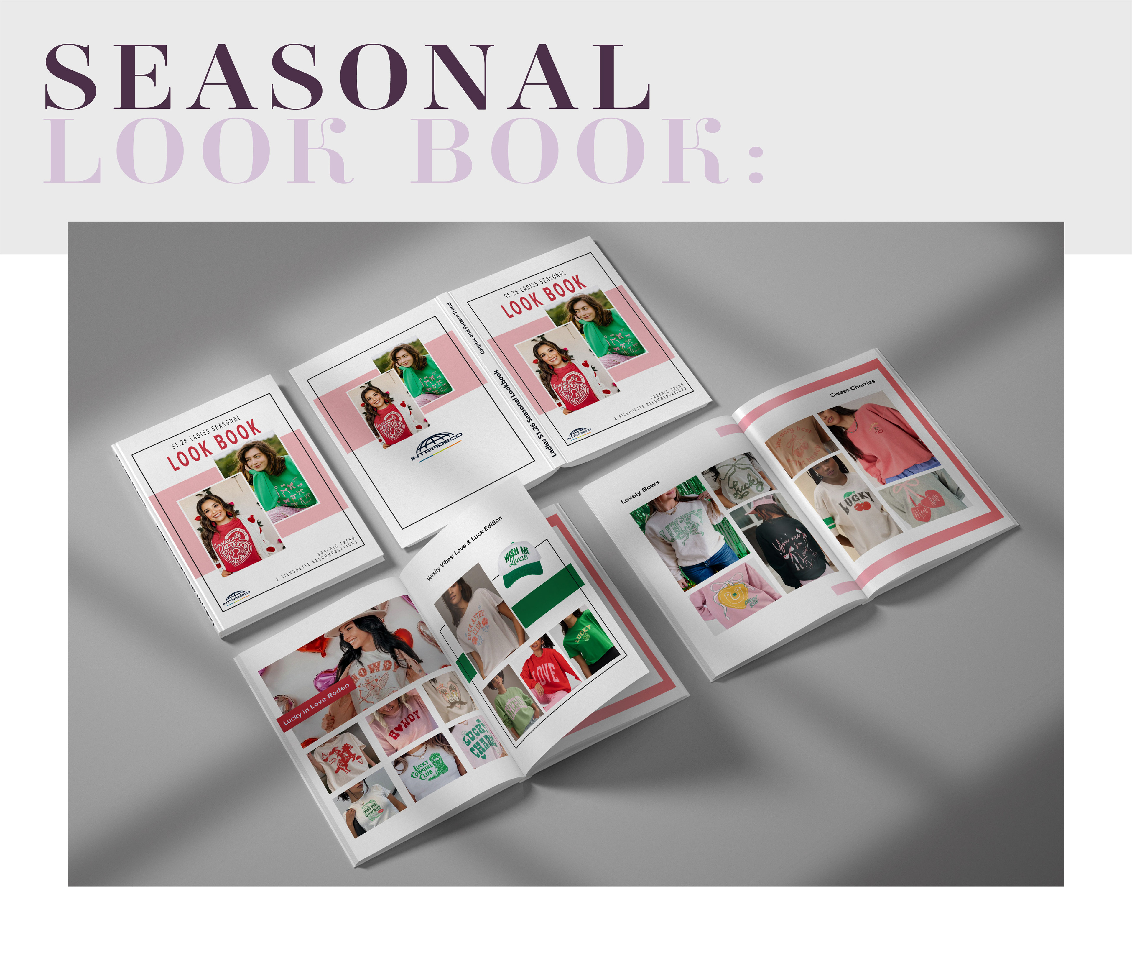 Look book layout showcasing retail-ready apparel graphics and trend storytelling through cohesive holiday design direction and merchandising strategy.