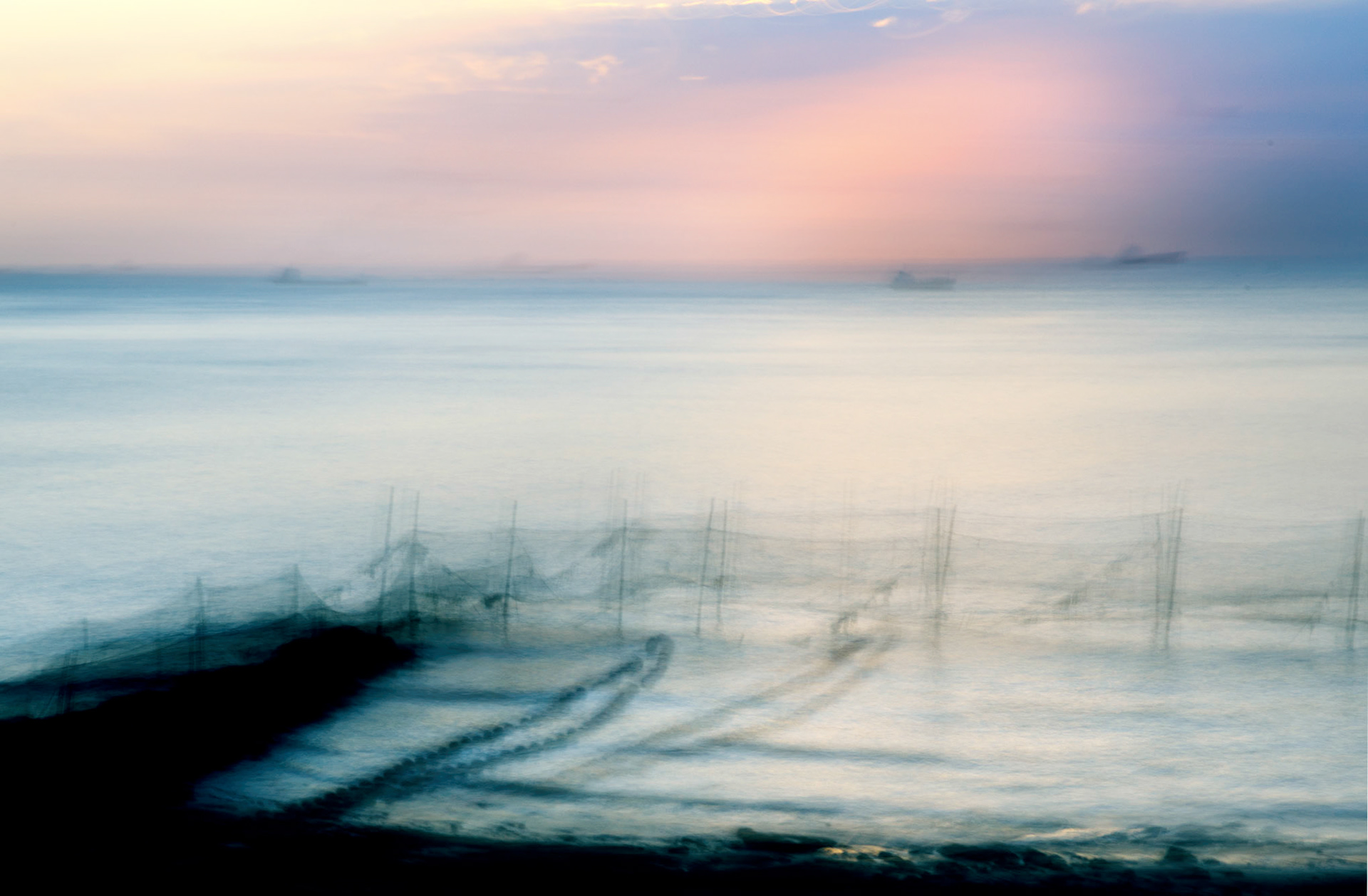Fishing nets at sunset