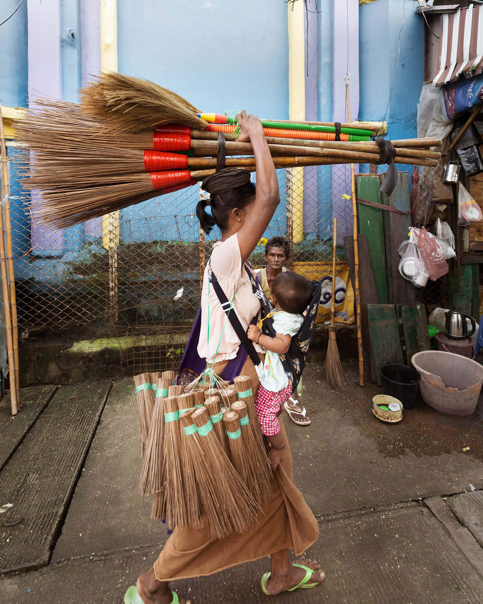 Brush seller & child