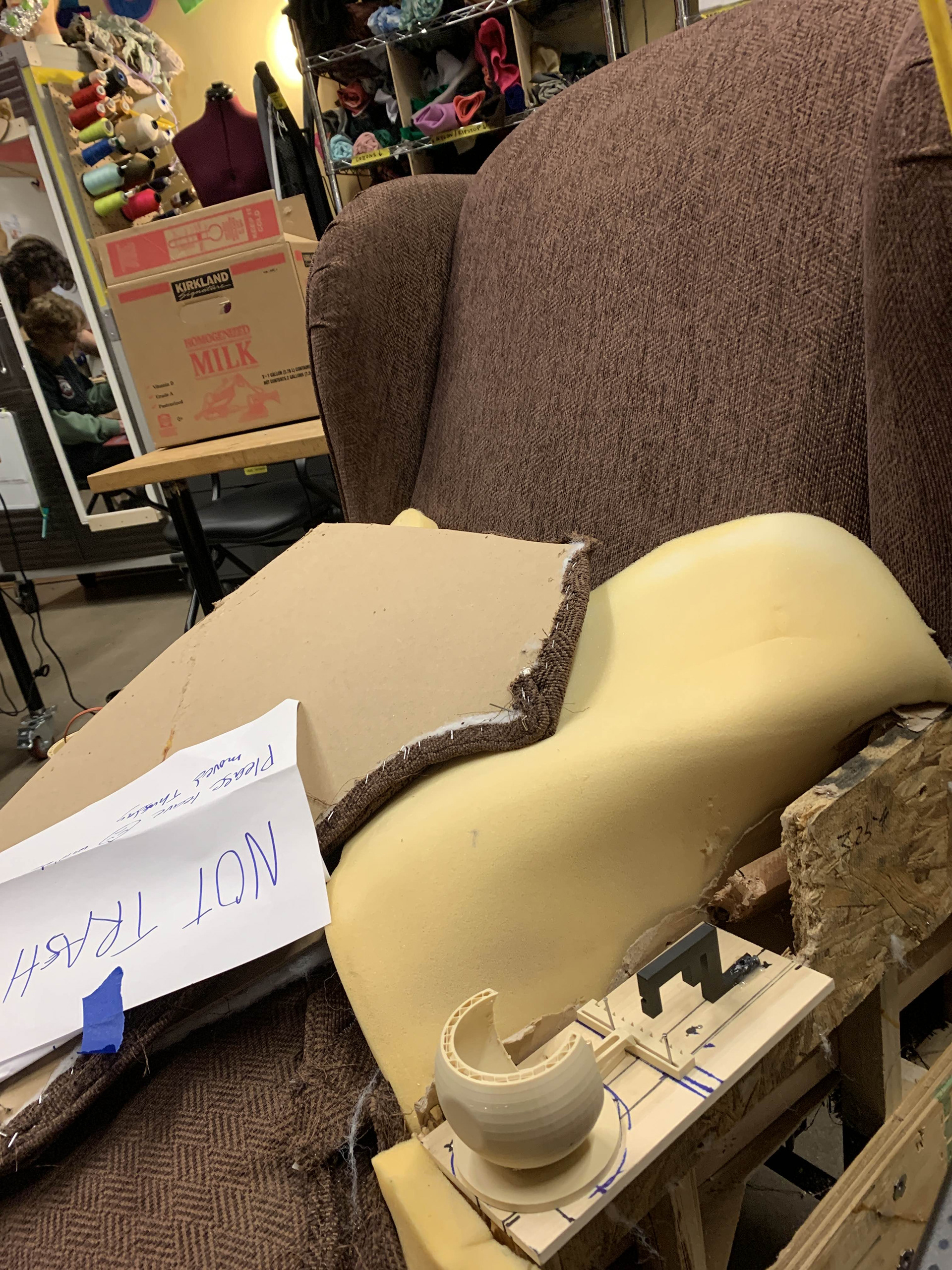 Disassembled chair with mechanisms added