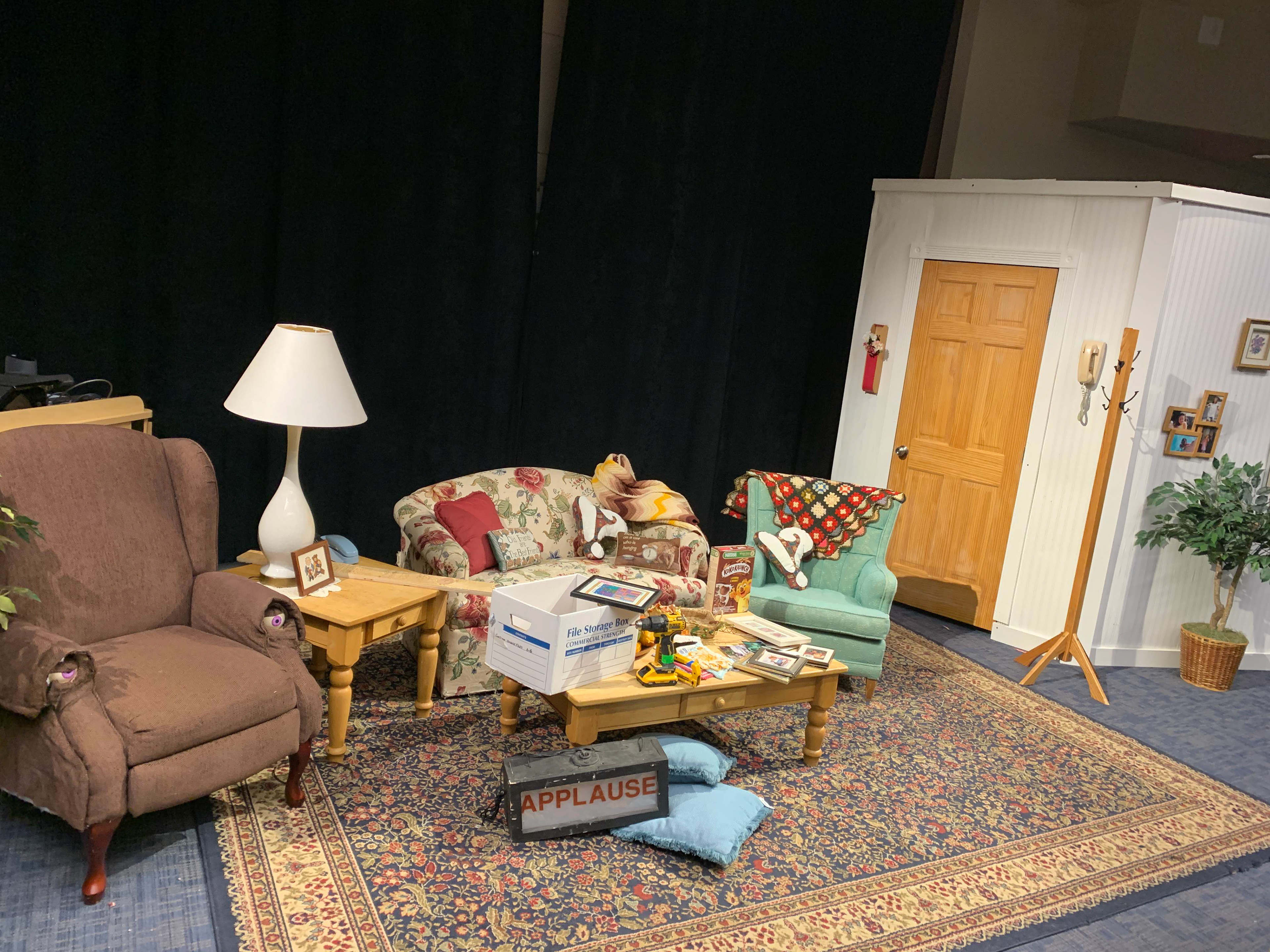 Final chair placed along other set pieces for the Whaaat!? Festival