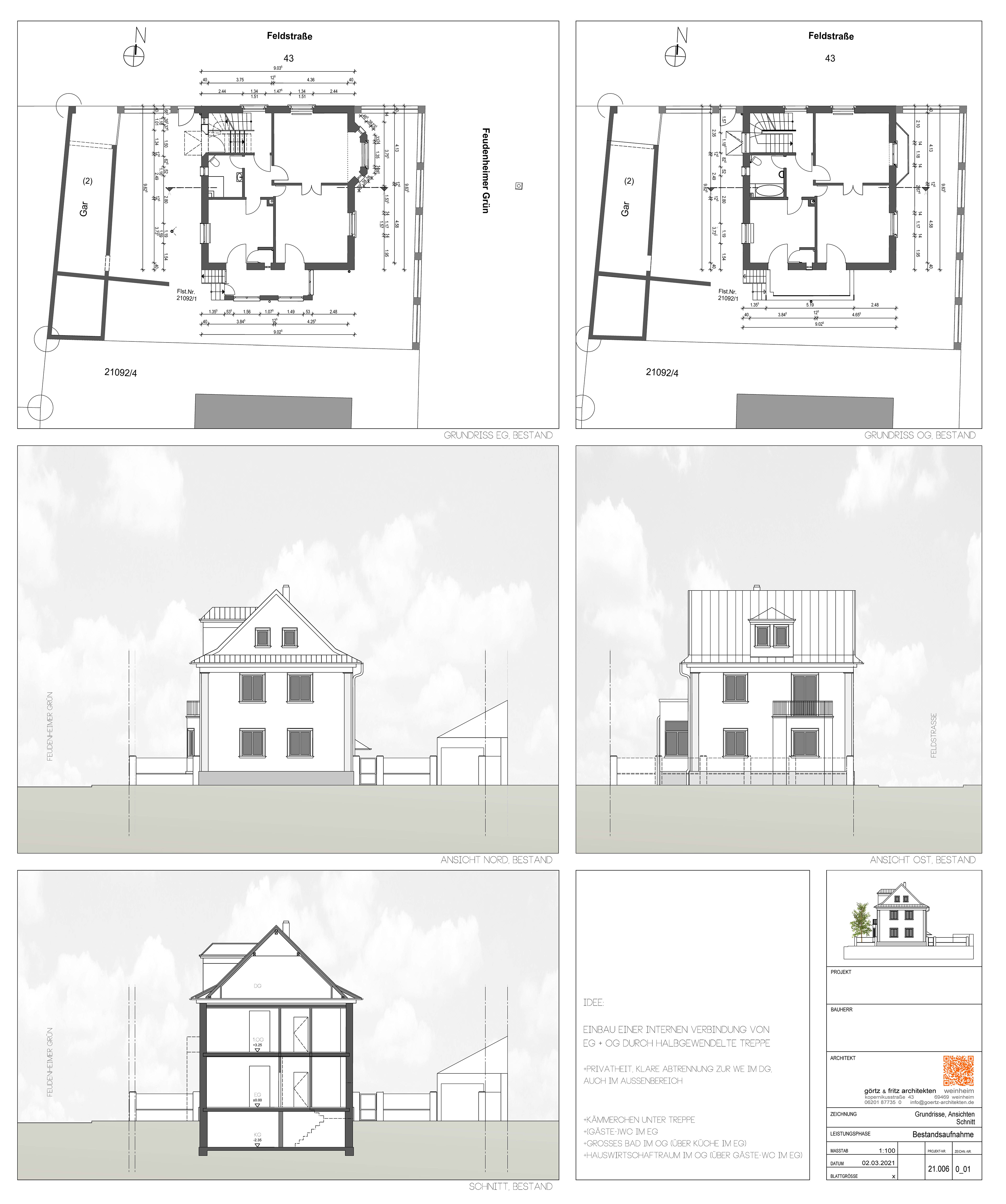 Haus S - Bestandsaufnahme - Wunsch nach interner Verbindung von EG + OG / DG als eigene Wohneinheit über vorhandene Treppe