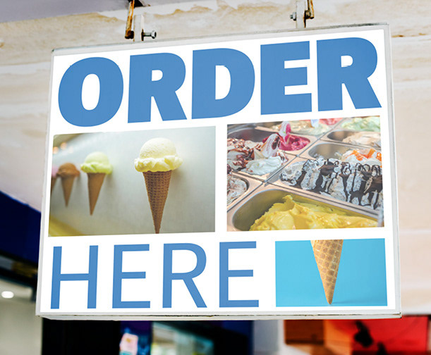 Hanging indoor sign