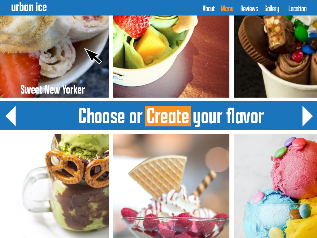 Intro page, leading to preset menu of flavors or an option to create your own.