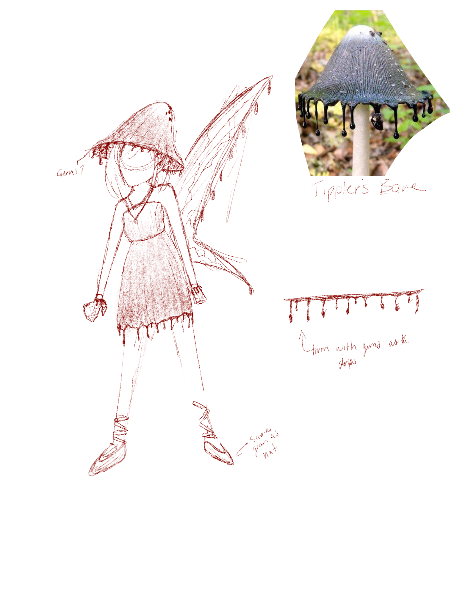 My design for Farrah, based off of a Tippler's Bane mushroom.
