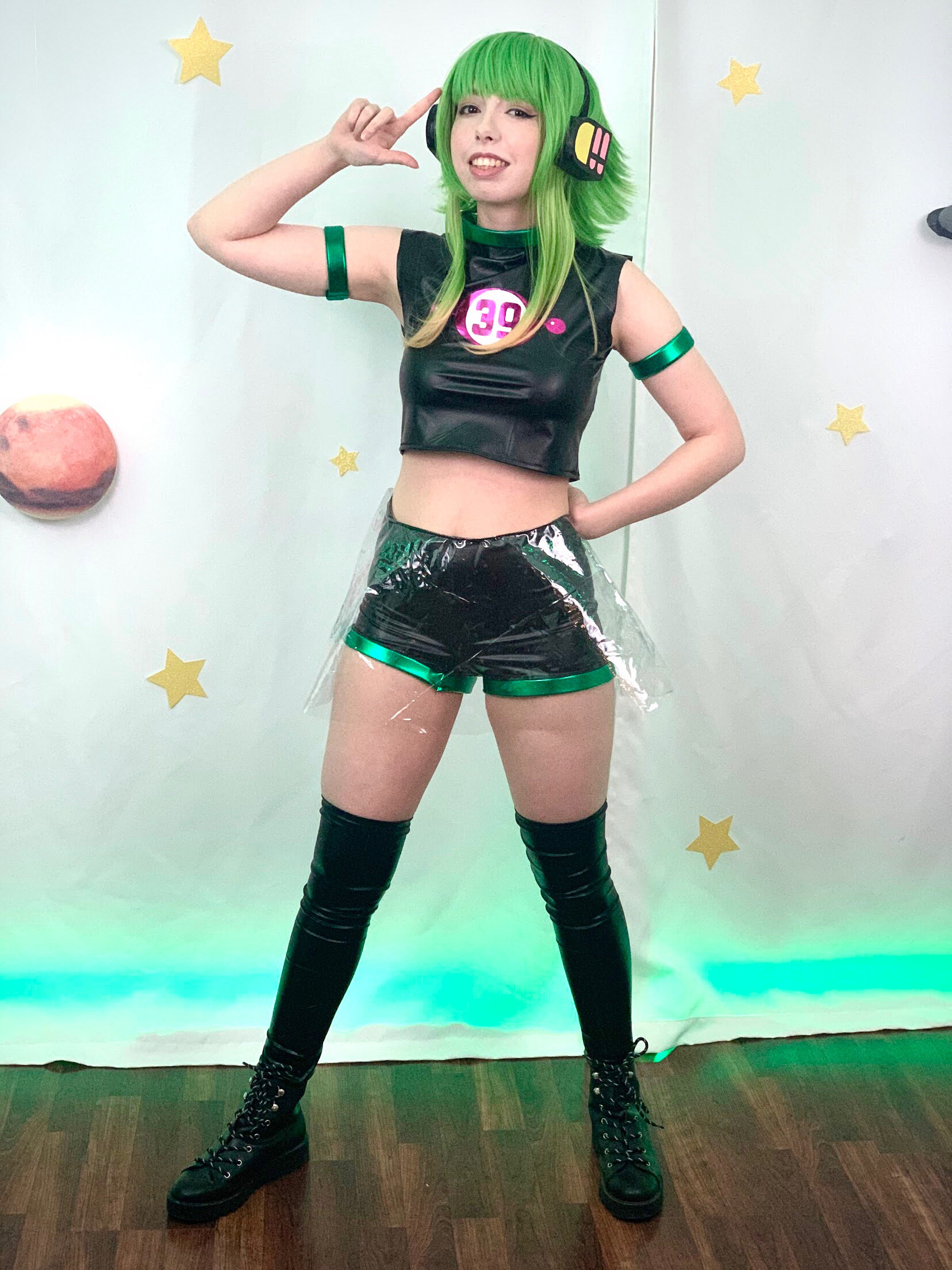 Zeon dressed as Gumi; built by herself with assistance from me.