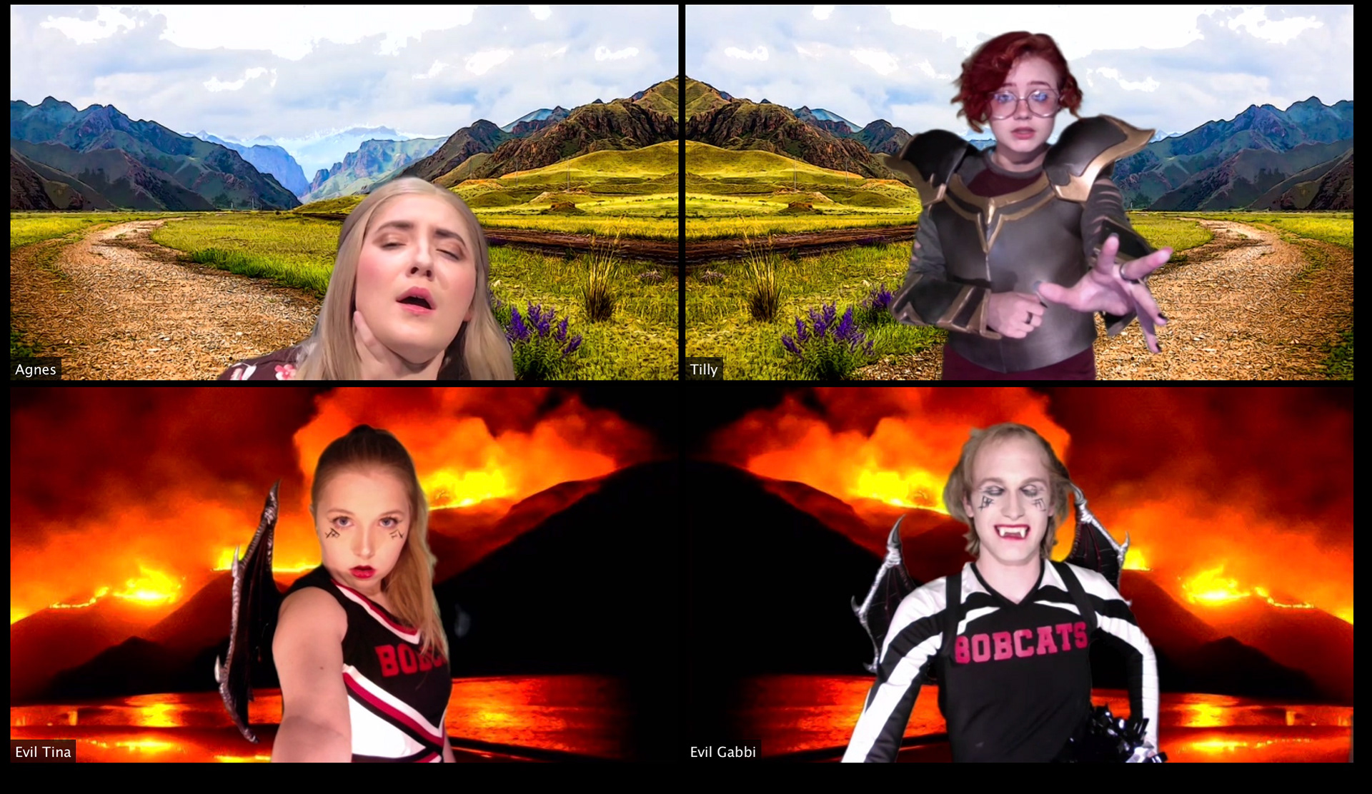 Becca Westbrook as Agnes, Red as Tilly, Destiny as Evil Tina, and Seth as Evil Gabbi.