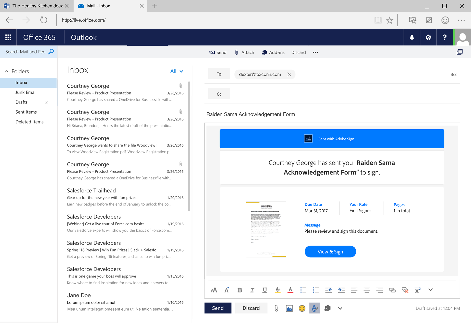 Adobe Sign component in Outlook