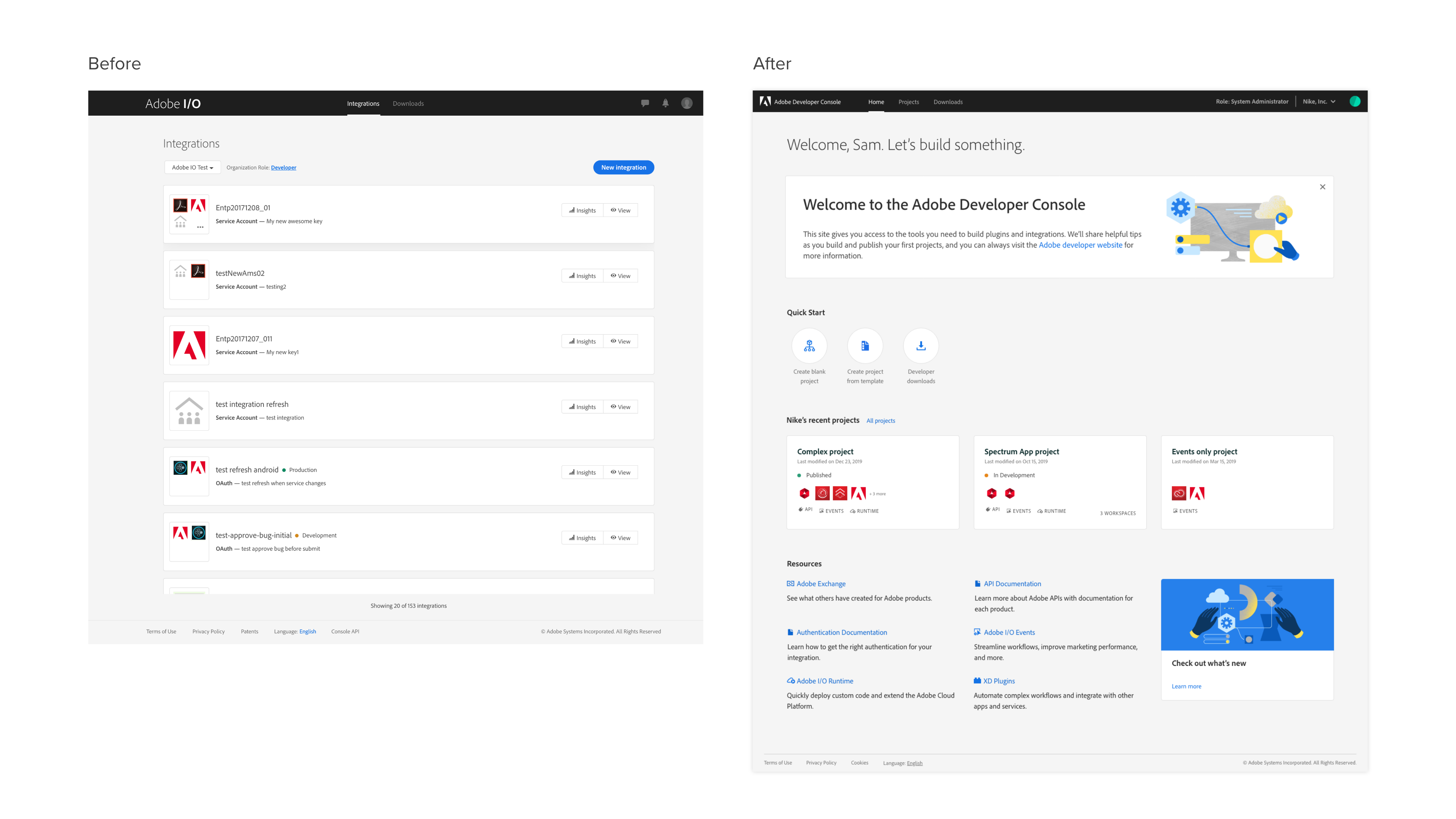 before and after screenshots of the developer console