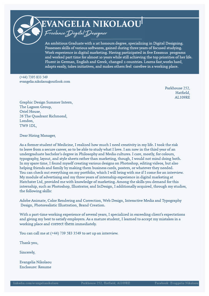 Cover letter for my personal identity pack