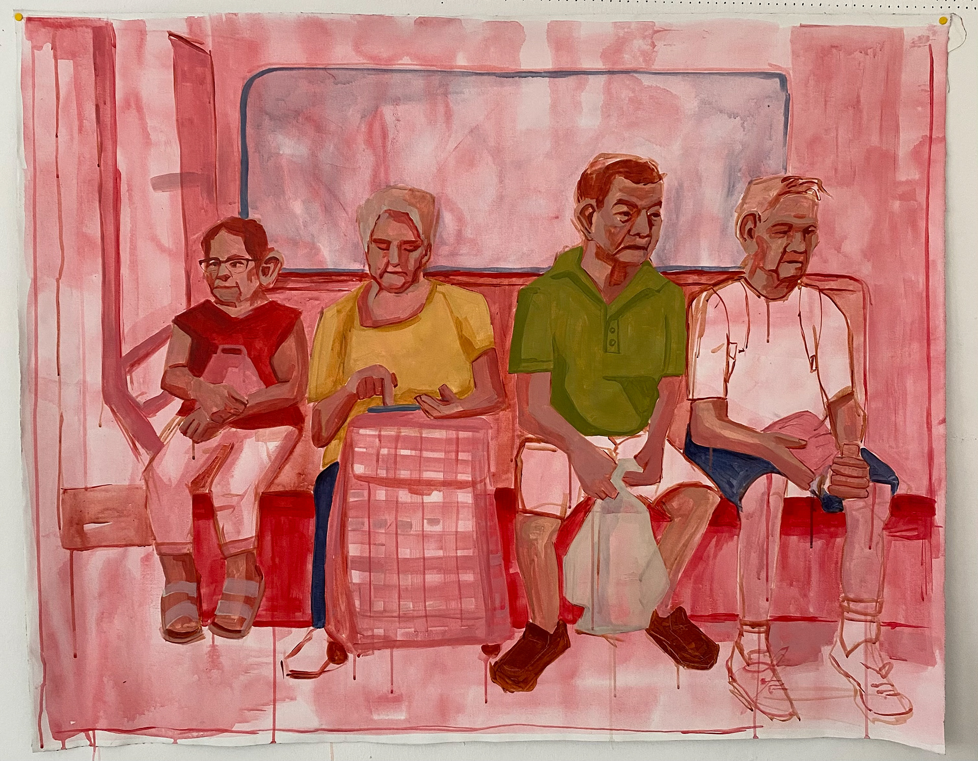 Bad knees and grocery shopping. acrylic on canvas. 2023. 102 x 129 cm