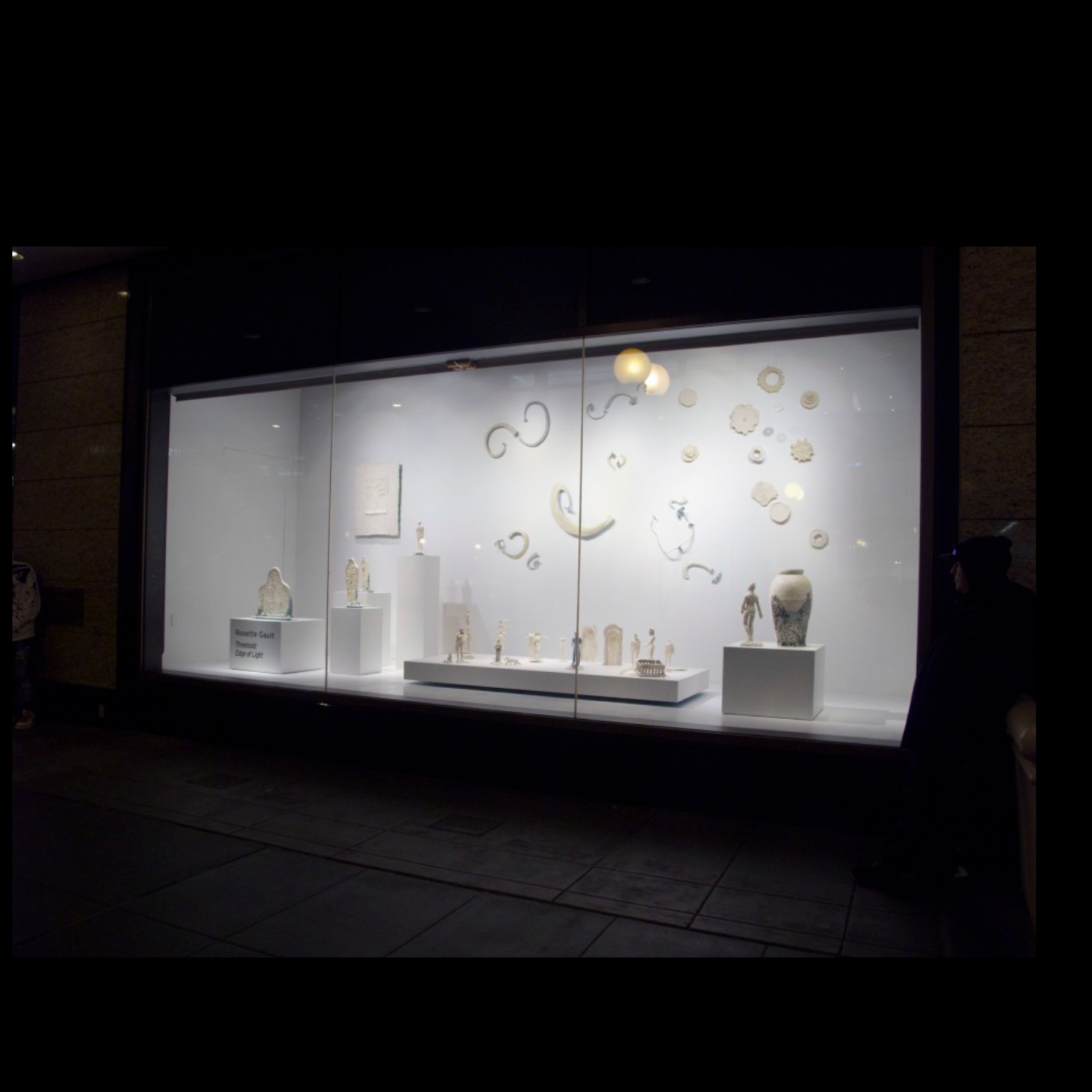 2012 Nordstroms Downtown  5th and Pine, Seattle Storefront window 130ft installation March April 2012- all paperclay ceramic porcelain. Night view