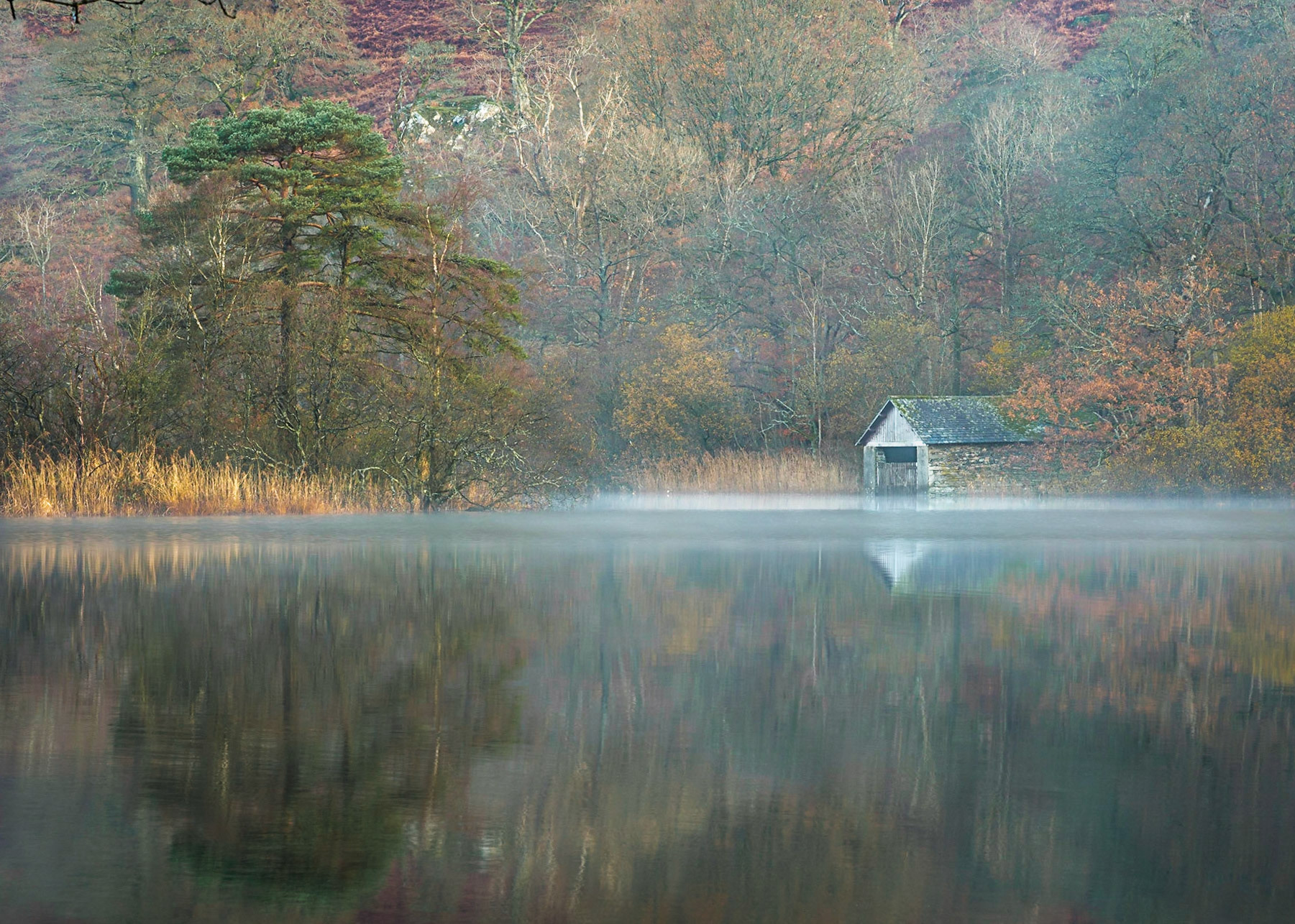 Rydal Water Boathouse in morning mist