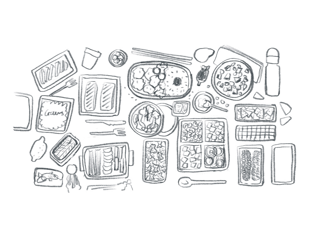 Illustration for Financial Times by Polina Jakimove, Theme: Packed Lunch; Sketch