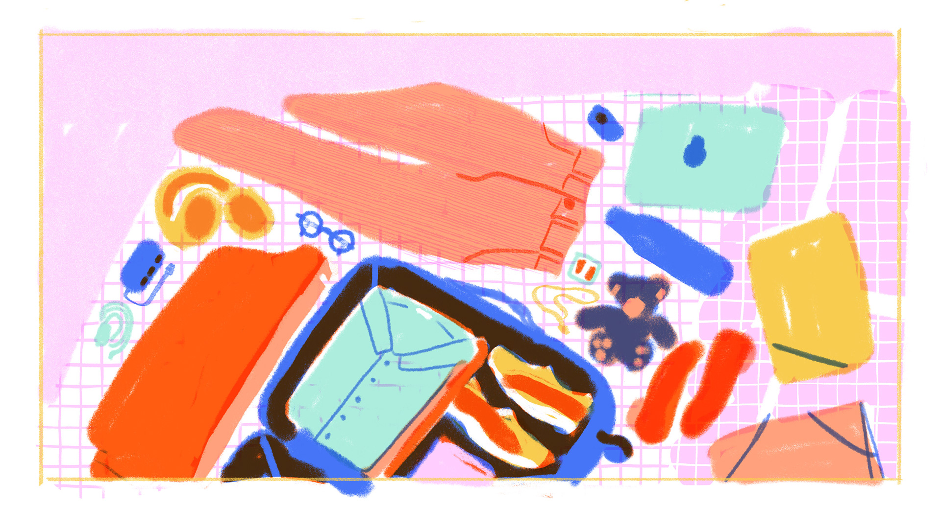 Illustration for Financial Times by Polina Jakimova, Theme: Business Trip; Main illustration, Color Sketch
