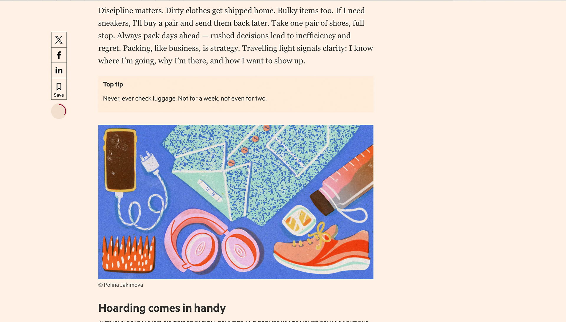 Illustration for Financial Times by Polina Jakimova, Theme: Business Trip; Secondary Illustration Web