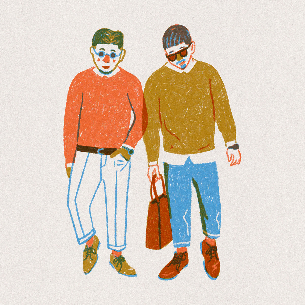 Illustrated drawn Men Fashion muted colors by Polina Jakimova