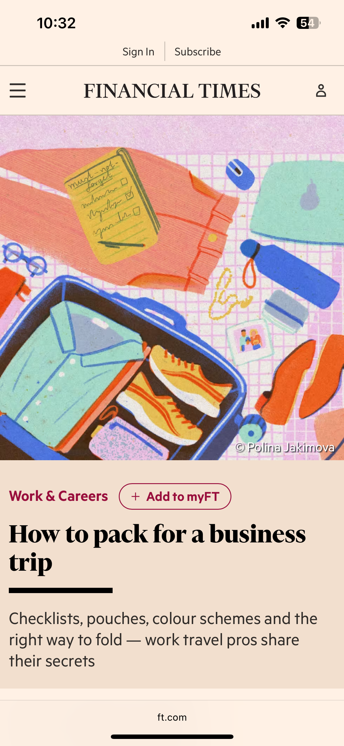 Illustration for Financial Times by Polina Jakimova, Theme: Business Trip; Main illustration Mobile